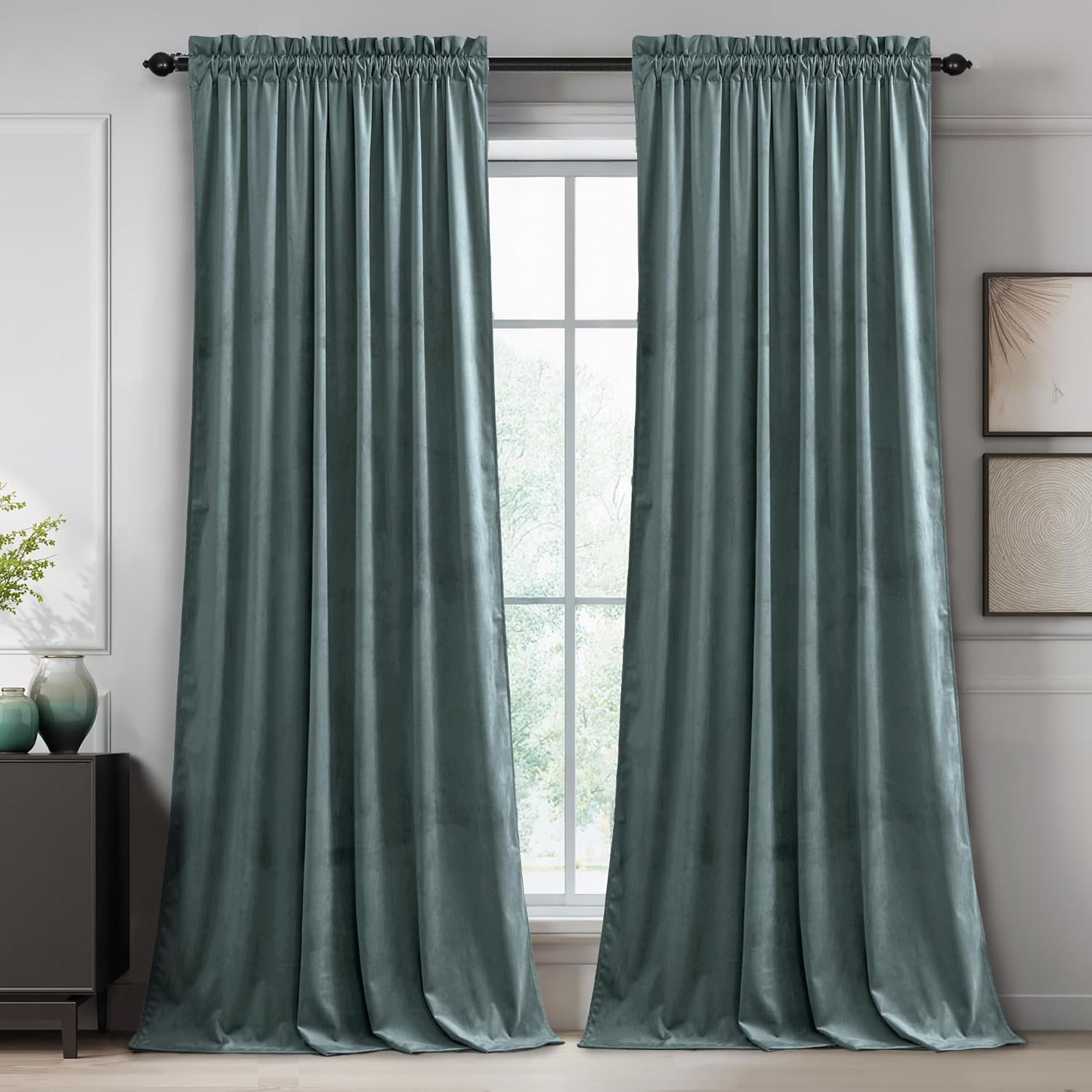 StangH Velvet Blackout Curtains for Boys Bedroom, Soft Modern Energy Efficient Window Drapes 90 Inch Noise Reducing Privacy Panels for Home Office Nursery, Dark Slate, W52 x L90, 2 Panels