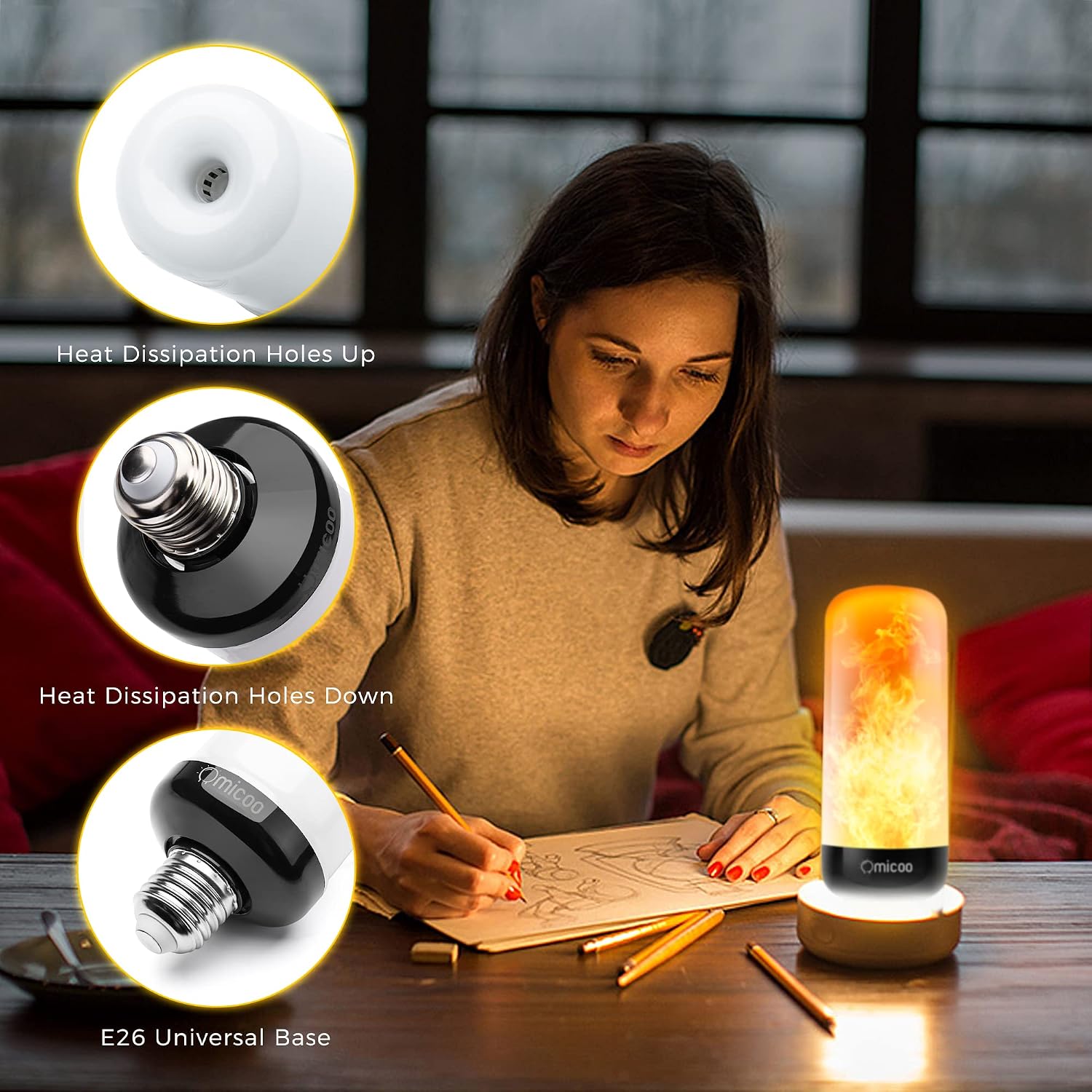 Dyforce Flame Light Bulbs, E26/E27 Christmas Fire Bulbs, 4 Modes Flickering Fire Light Bulbs for Christmas Decorations (2-Pack)