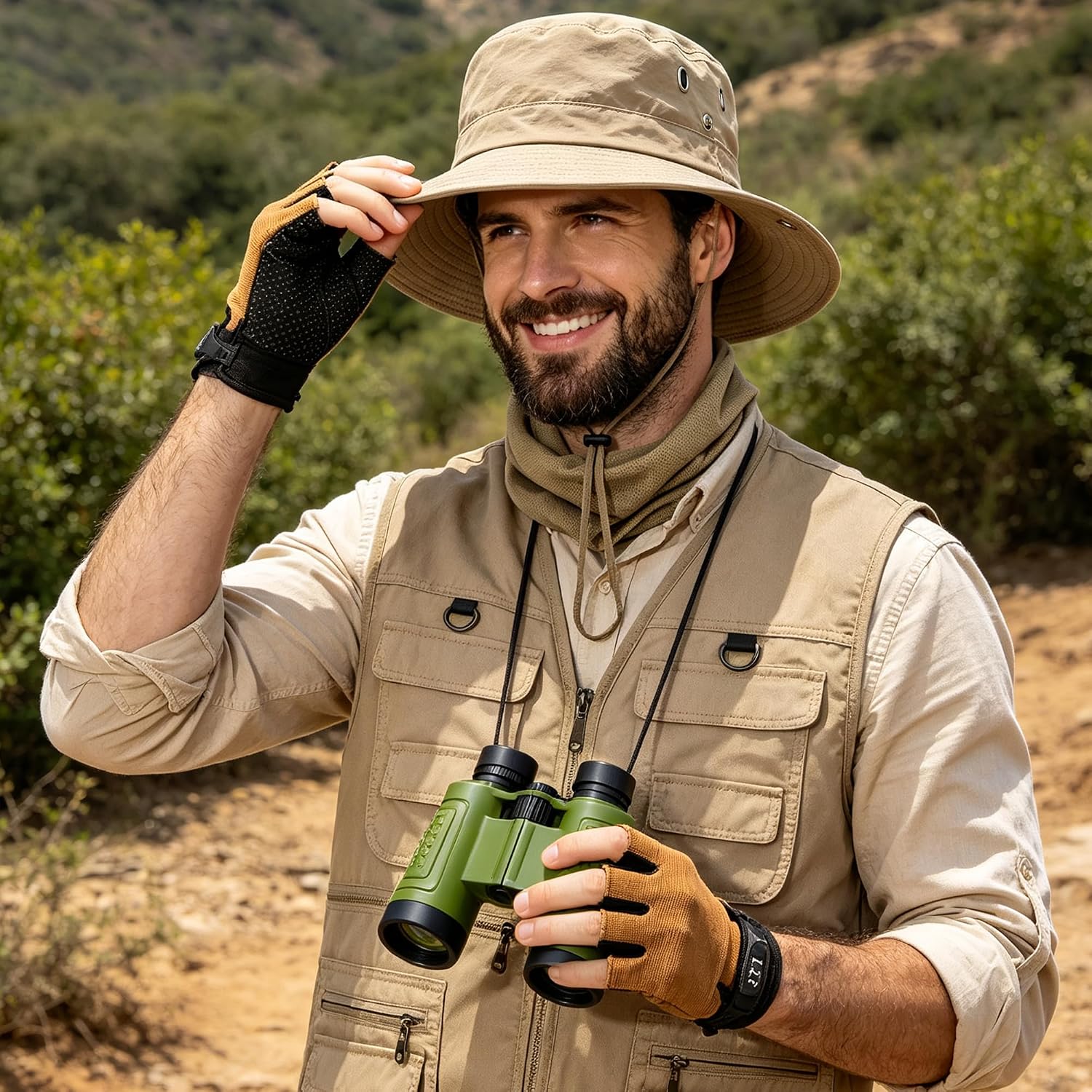 7 Pcs Safari Costume Set for Men Explorer Zoo Keeper Fishing Outfit