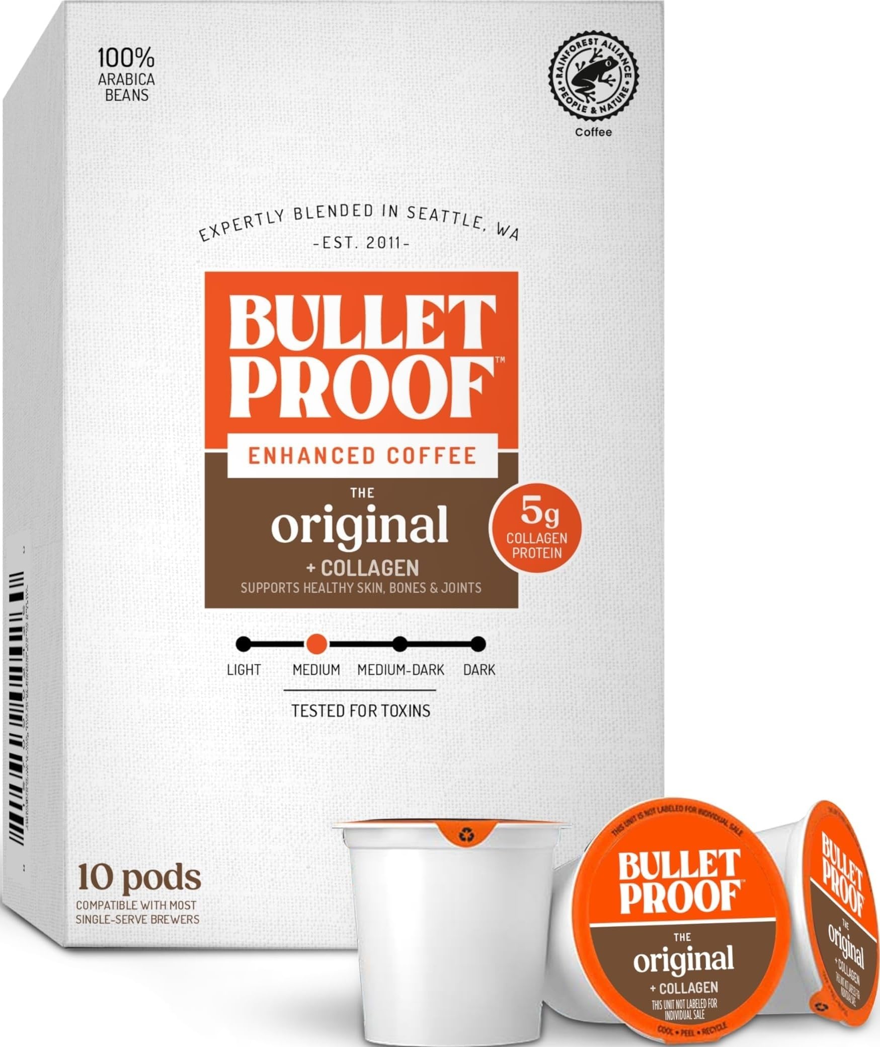 Coffee + Collagen Single-Serve Coffee Pods, 10 Count | Clean Coffee Sustainably Sourced, 100% Arabica Coffee, Tested for Toxins