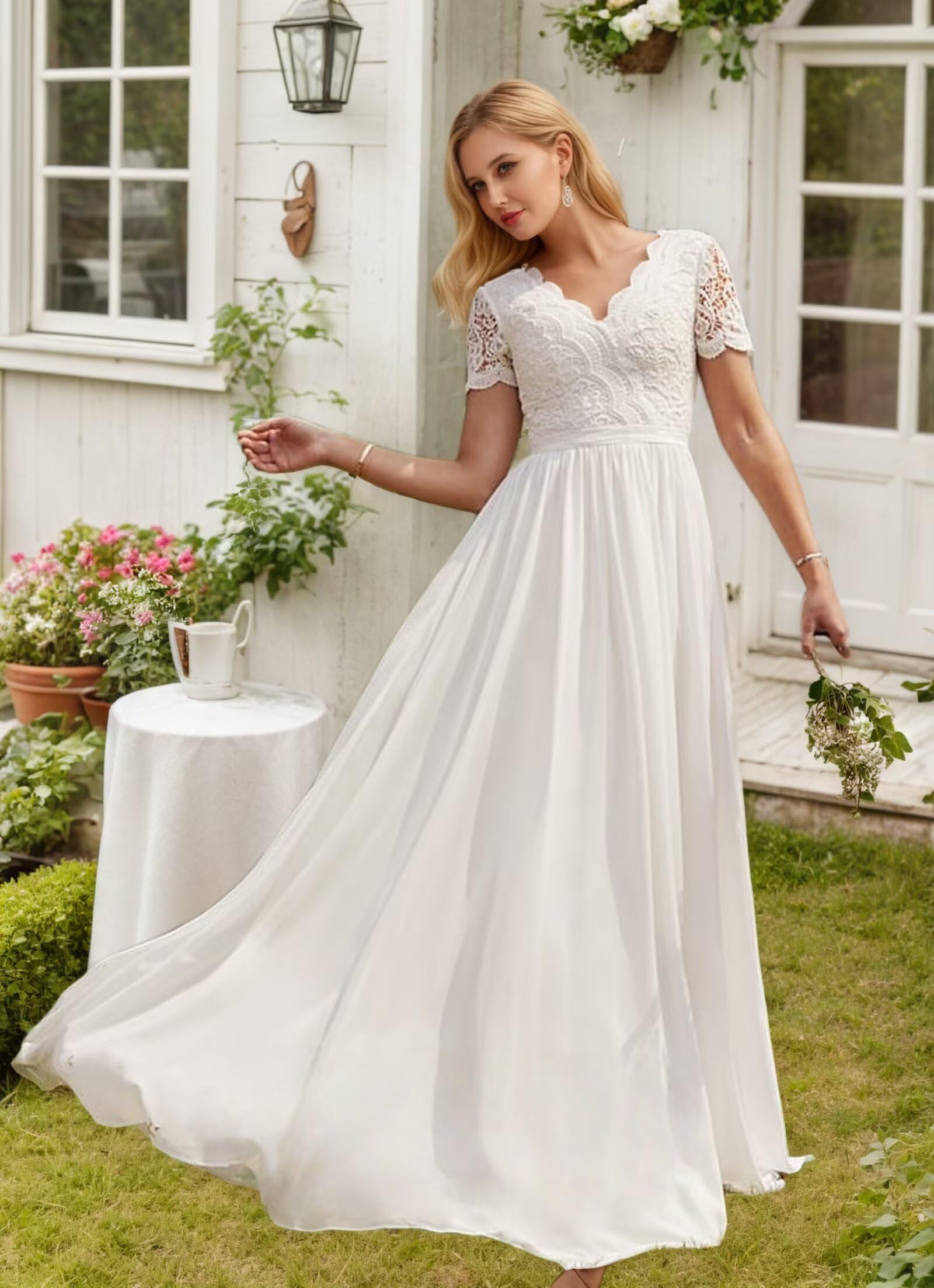 JAEDEN Vintage Brautkleid mit Ärmel Boho Hochzeitskleider Schlicht Standesamt Braut Kleider
