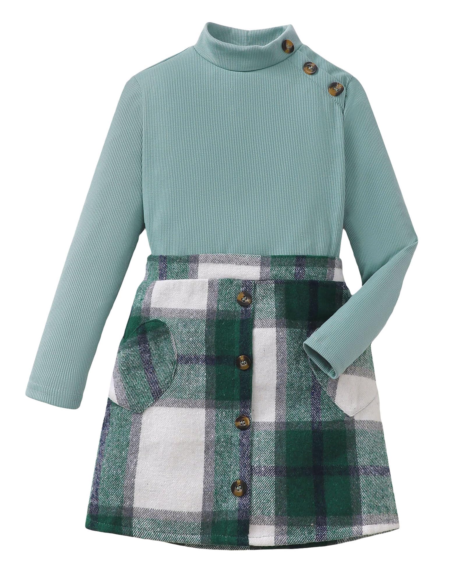 YOURUIKEY Girls Plaid Skirt Set Fall Winter Clothes 2 Piece Outfits 8-12Y