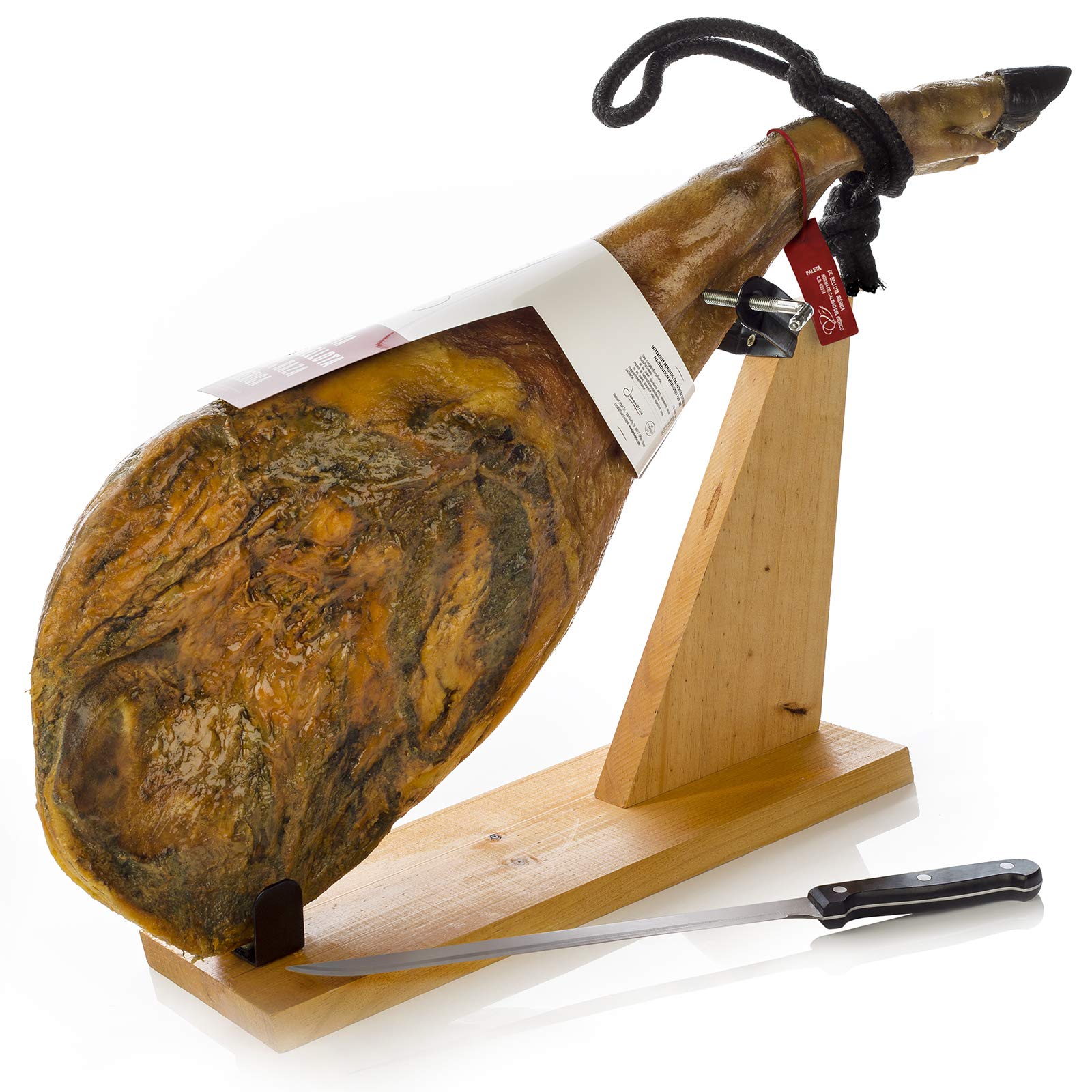 Prosciutto Spagnolo Pata Negra ibérico (Spalla) di Ghianda 4-4.5 Kg + Porta Prosciutto + Coltello - Jamon Iberico Bellota