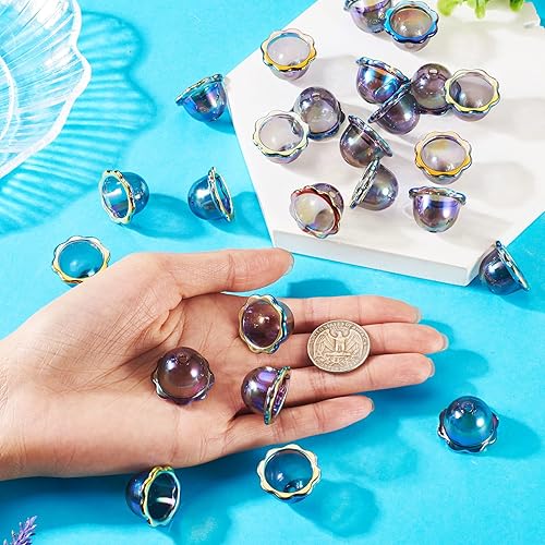 Vista 85 de FASHEWELRY 10 cuentas de cristal hechas a mano, cuentas florales de cristal, cuentas espaciadoras de flores de trompeta transparentes, cuentas