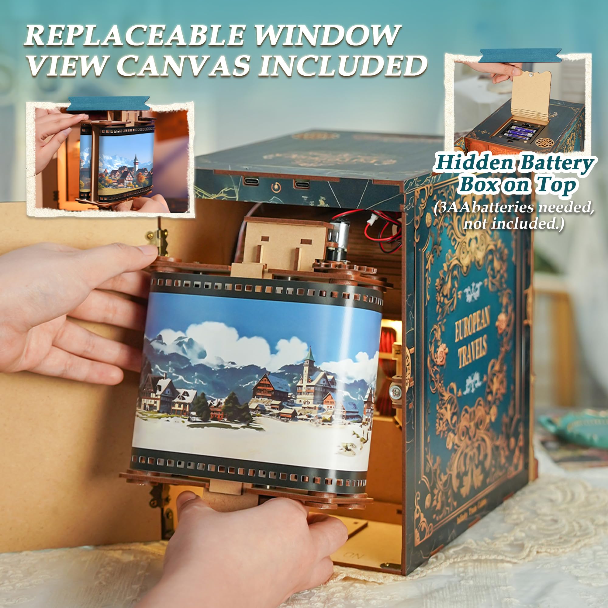 Tonecheer Motion Scene Book Nook Kits, Set di Accessori per l'infinito in Ferro Europeo, Puzzle 3D, Fermalibri in Legno per Adulti, Booknooks fai da te in Miniatura per la Decorazione