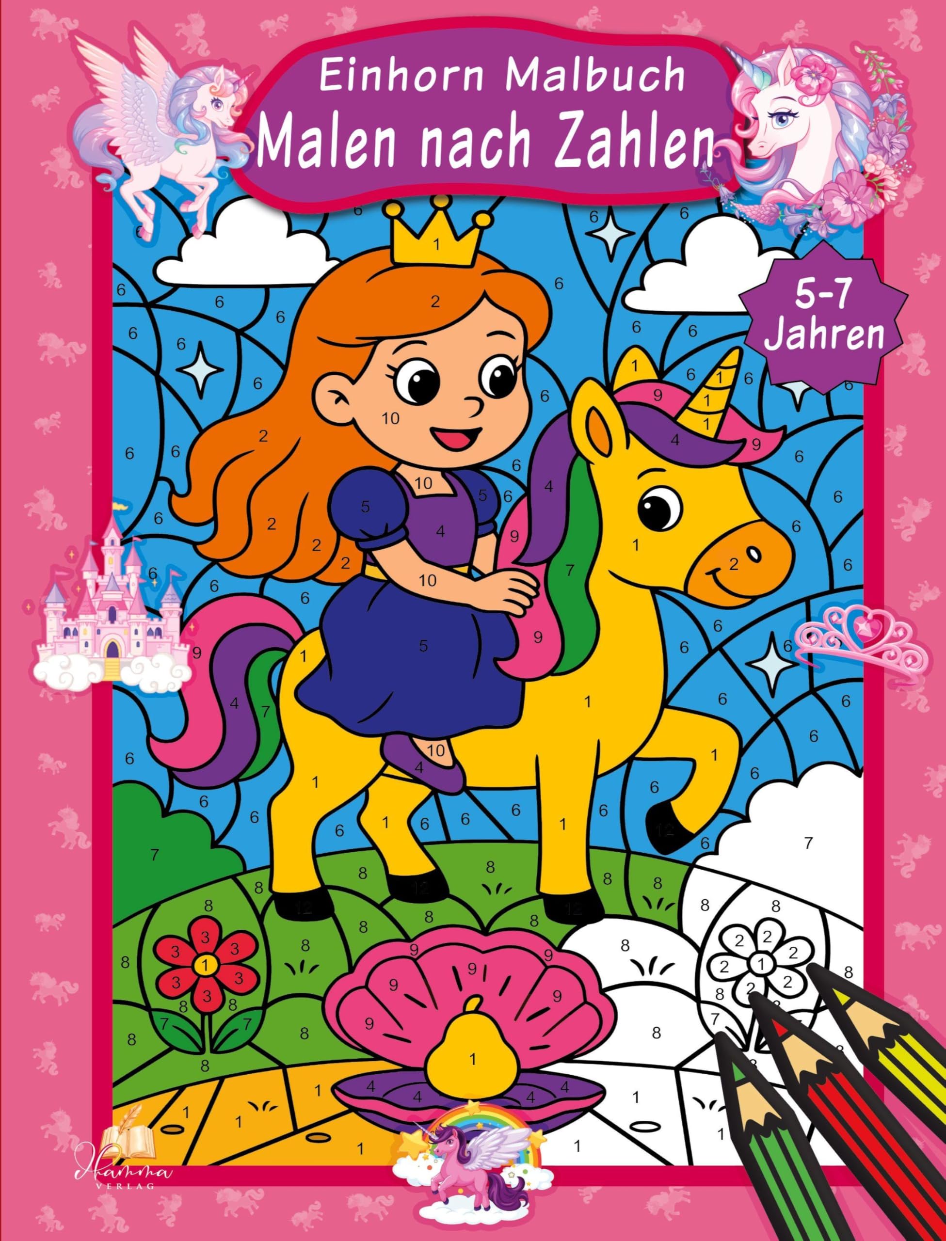 dhamma Verlag Einhorn Malbuch – 50 Ausmalbilder und Farbschablone