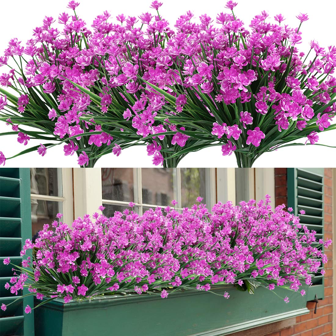 HAPLIA 8 Bundles Artificial Flowers, Fake Artificial Greenery UV Resistant No Fade Faux Plastic Plants for Wedding Bridle Bouquet Indoor Outdoor Home