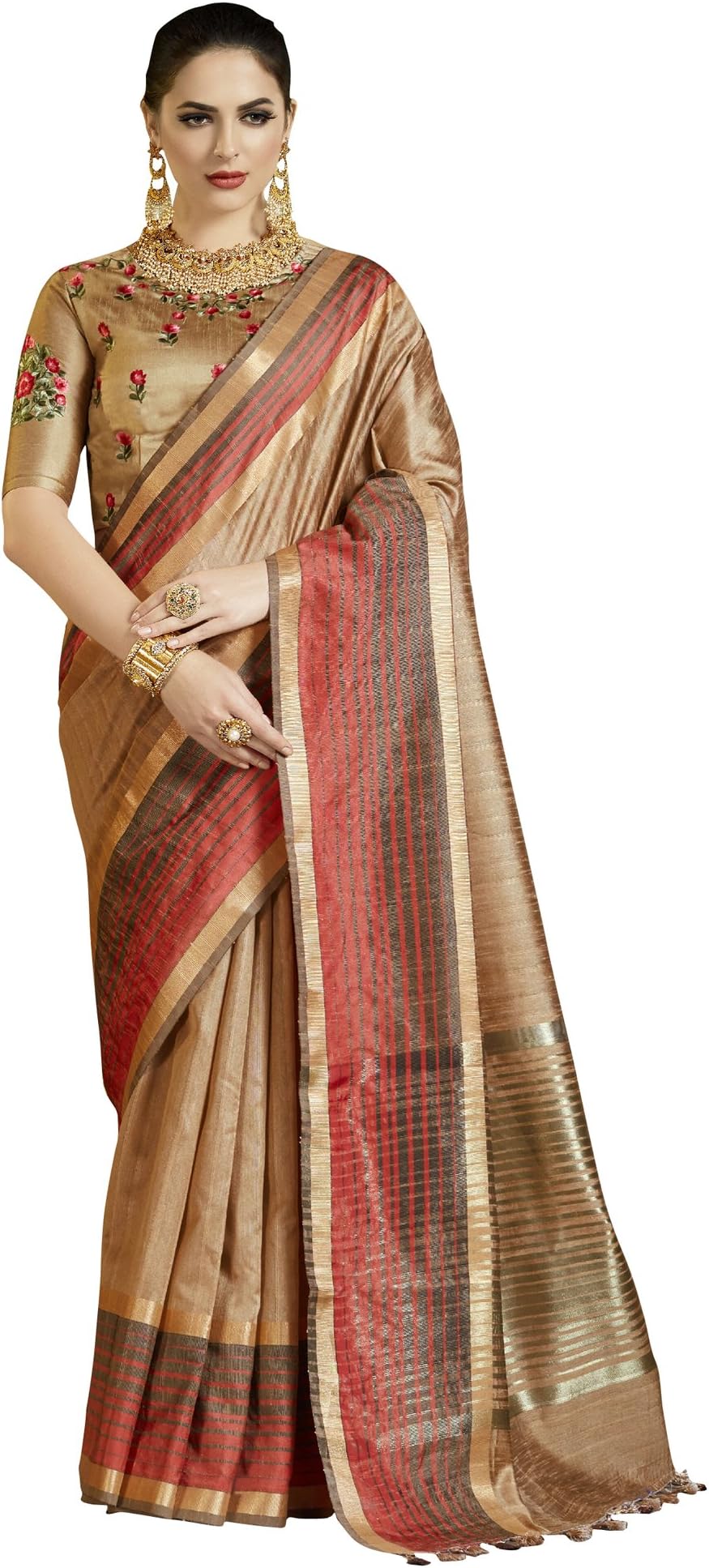 SAREE MALLKanchipuram Patola Silk Sarees For Women With Unstitched Blouse Piece (7PJ5009_N1_Cream)