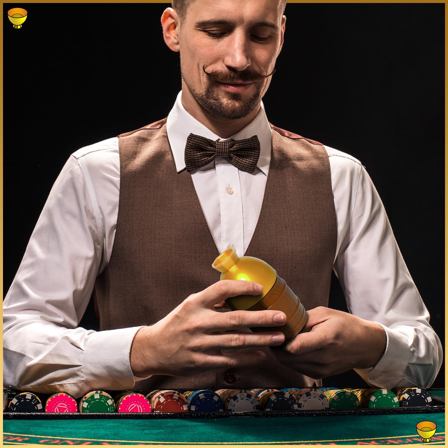 Gold Cup Dice Travel Friendly Family Game for Camping, Indoor & Outdoor Family Game Night Fun, Play Over 26 Games with Two Foodsafe Cups & 24 Premium Electroplated Dice Set