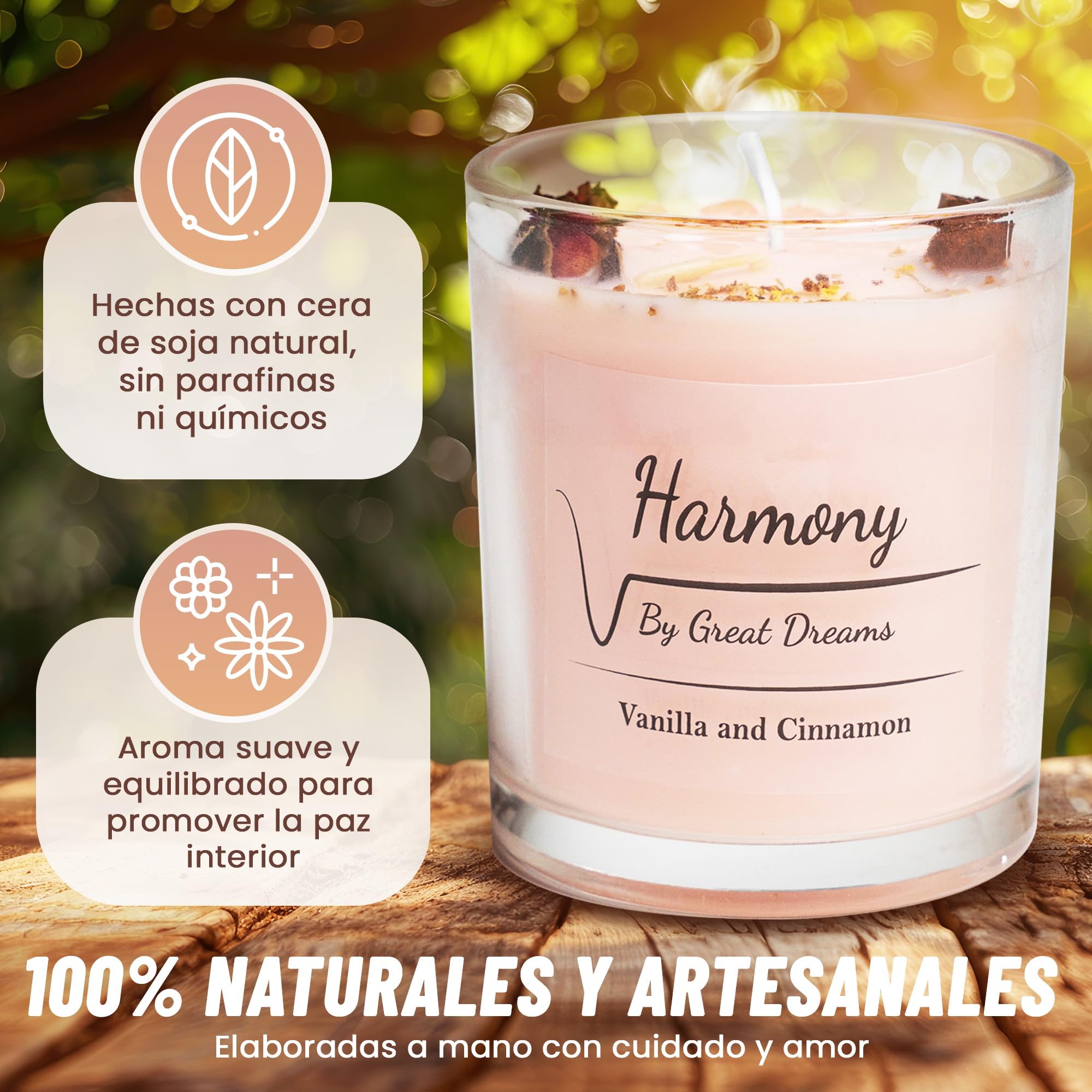 GreatDreams® Set Velas Aromáticas con Piedras Naturales - Velas Decorativas Sin Parafinas Hechas a Mano - Regalo Vela Perfumada para Mujer