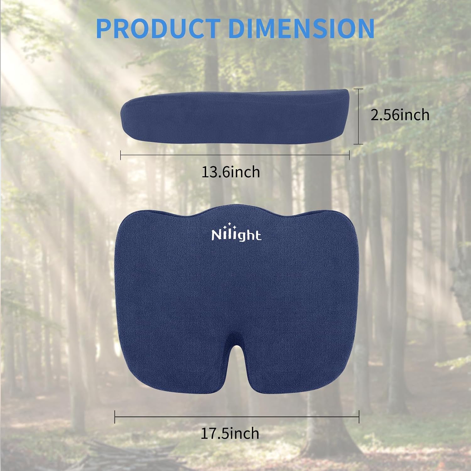 Nilight Car Seat Cushion Blue Velvet Gel Memory Foam Seats Soft and Comfortable Suitable for Daily Life and Driving Relieves Sciatica and Tailbone Pain Improves Drive Vision
