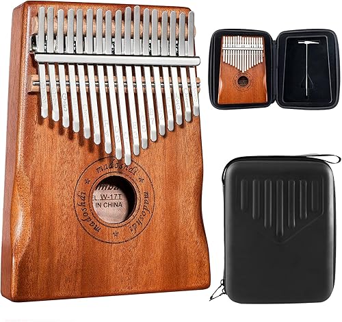 Madoshdi Kalimba - Piano de pulgar portátil de 17 teclas, con caja protectora impermeable, fácil de aprender, libro de canciones, instrumentos