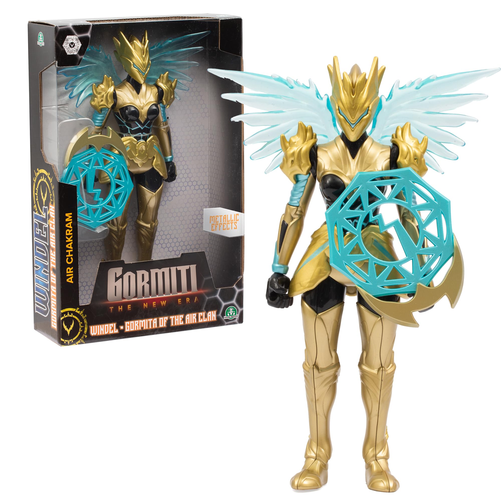 GORMITI THE NEW ERA, Windel Skye Air Clan Action Figure, 27cm Articulated Hero with Black Gold Armour and Energy Chakra Accessory, Collectible Toy for Kids Aged 4+
