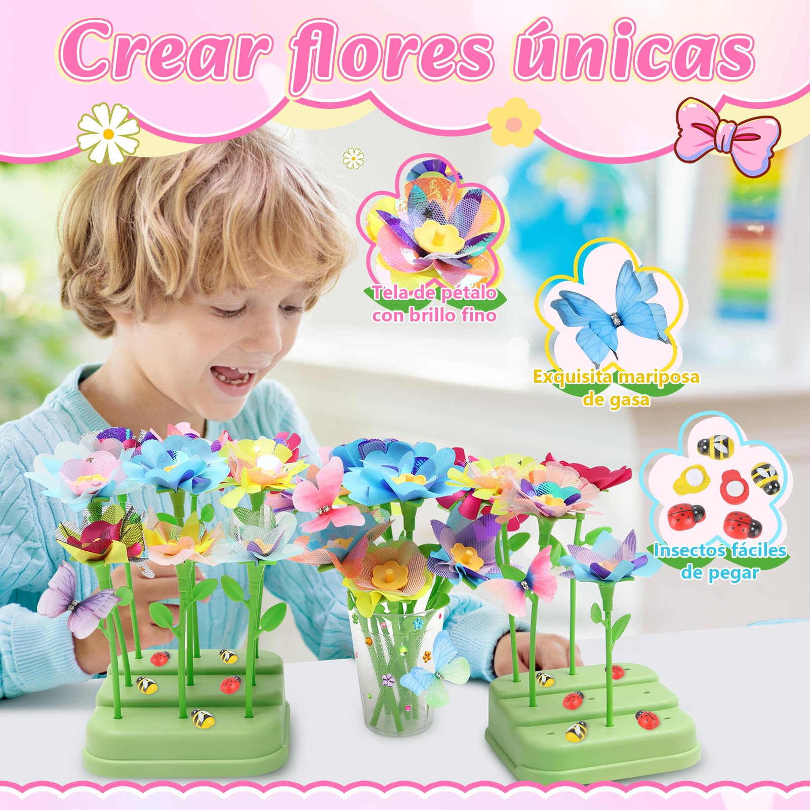 Herenear Juguete de Mercado de Flores, Juguetes Niña 4 5 6 7 8 9 10 Años, DIY Manualidades Florales Niña 4 5 6 7 8 9 10 11 Años, Juguetes para Arreglos Florales Regalos de Cumpleaños y Navidad