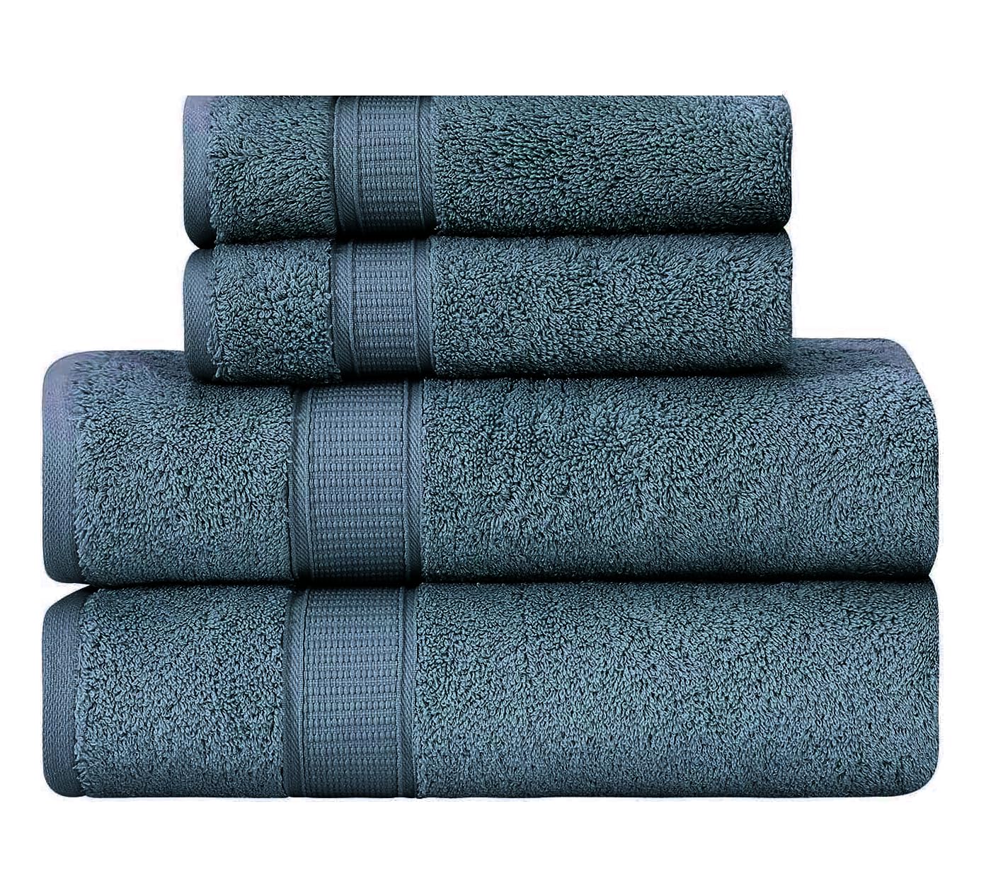 800GSM Luxury 4 Piece Towel Set 2 Hand 2 Bath Towel 100% Egyptian Cotton Thick Super Soft Highly Absorbent XL Bathroom Towels (Blue Lagoon)