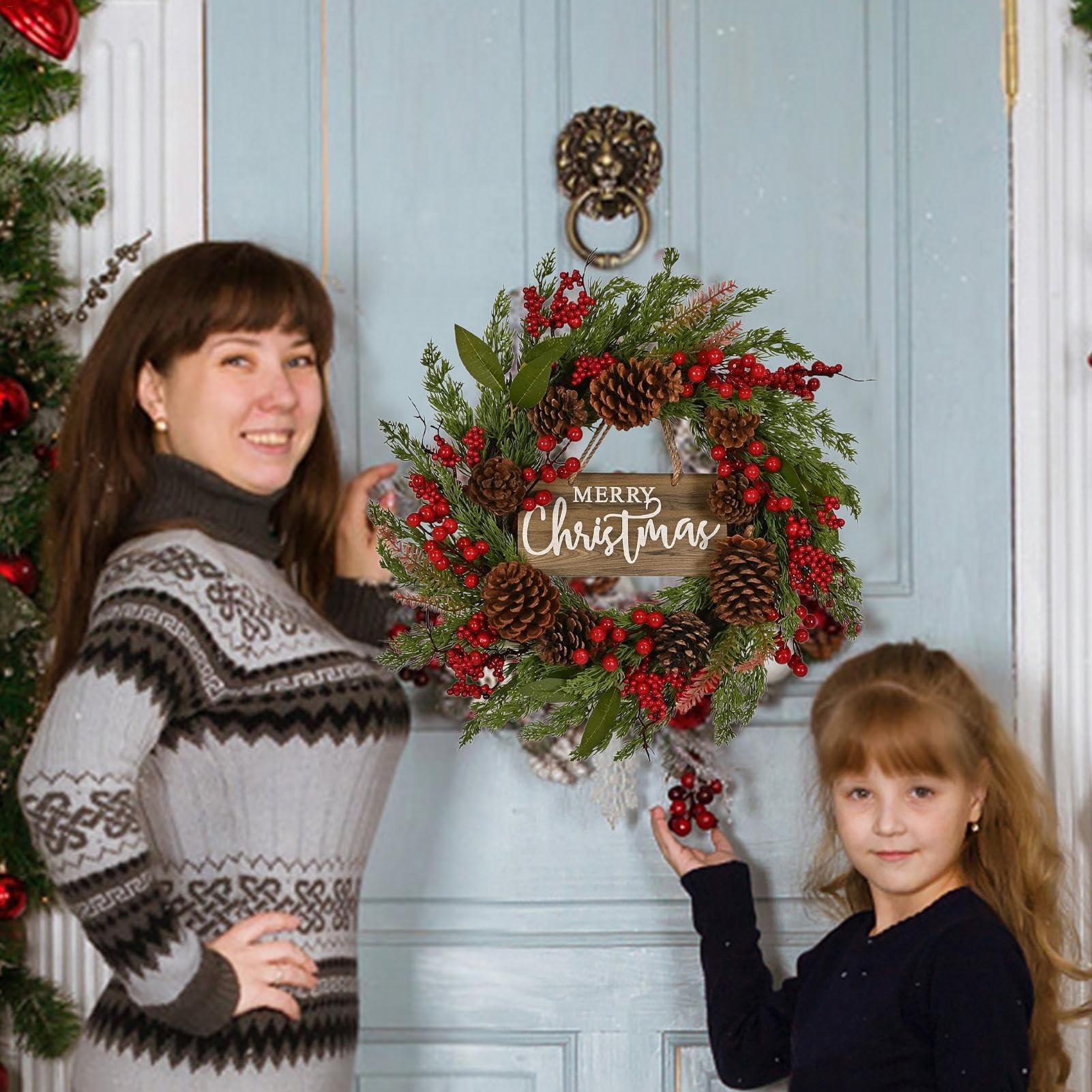 Couronne de Noël pour la Porte d'Entrée Fournitures De Fête Artificielles | Couronne De Noël Pour Porte D'entrée Pour Fête Vacances Anniversaire Bureau Maison Chambre Appartement