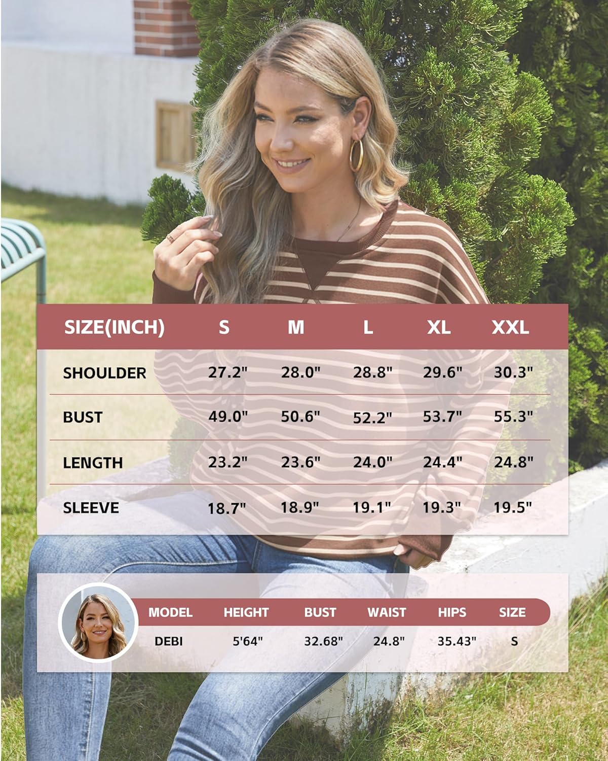 Women's Striped Oversized Sweatshirt, Long Sleeve Crewneck Pullover Top, Casual Fall Clothes - Image 4