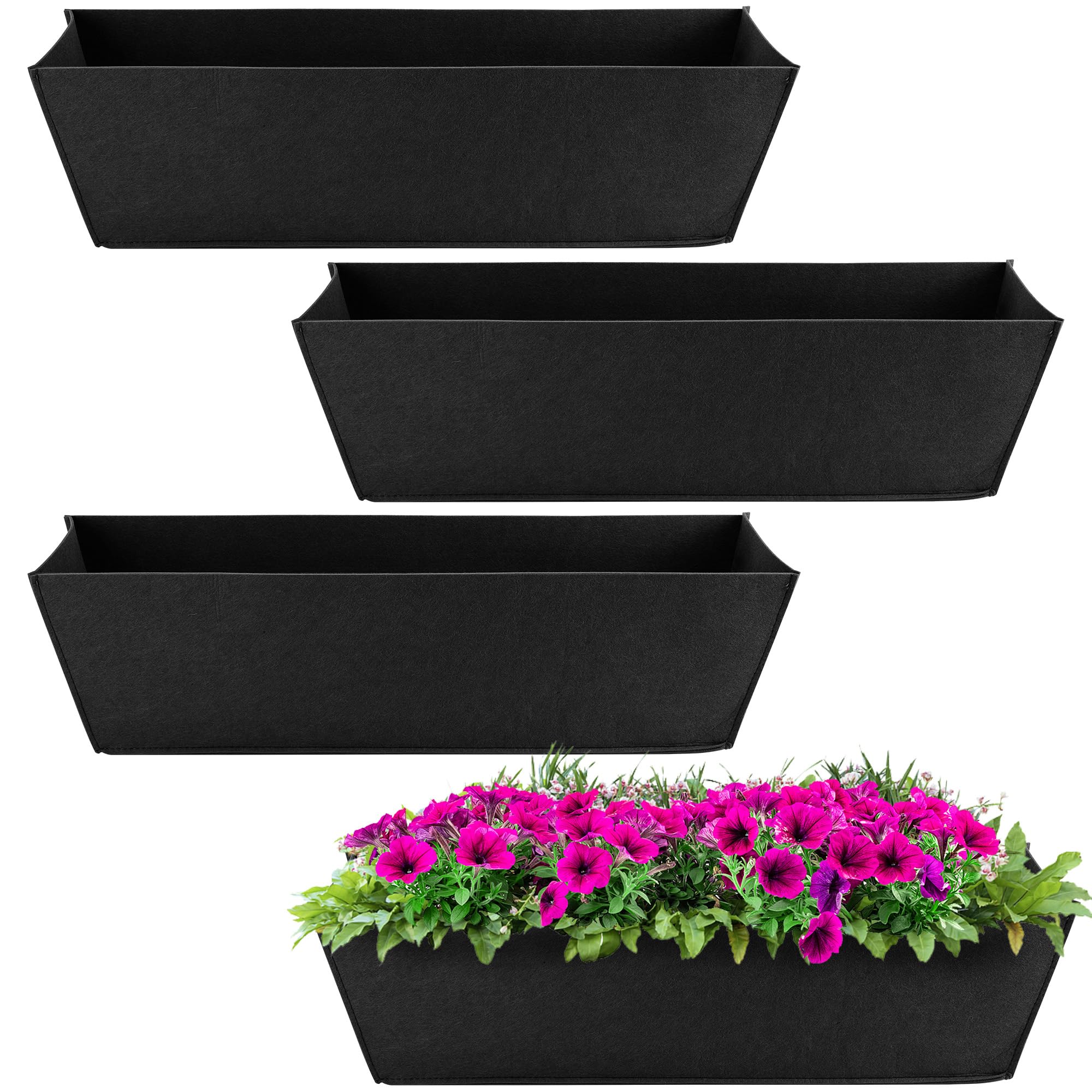 Adnee 4 Pcs 24 Inch Fabric Plant Window Box Liners-Rectangular Non-Woven Planter Basket Liner-Black Felt Flower Hanging Basket for Outdoor Garden Wall Hanging Planter Flower Vegetables
