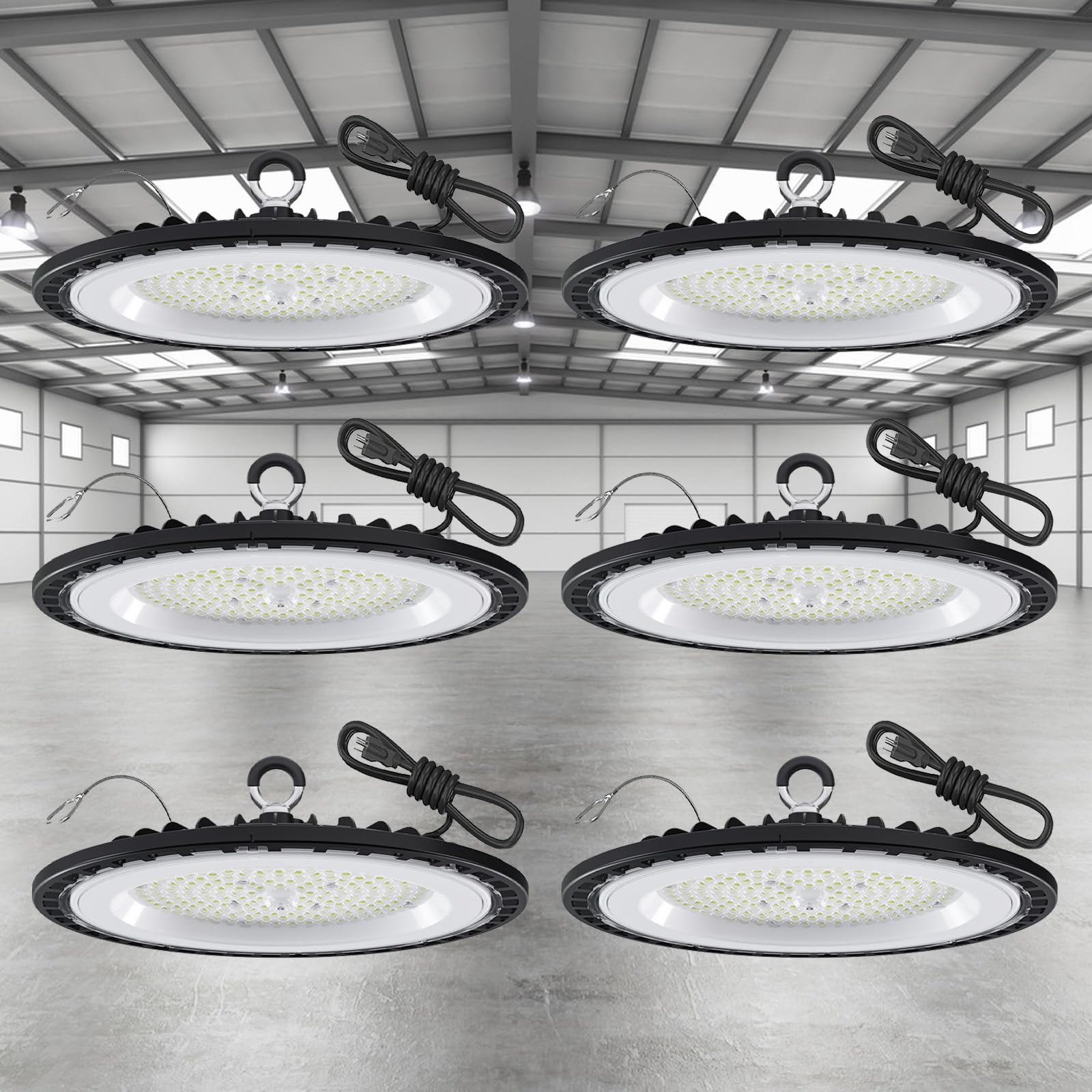 6 Pack UFO LED High Bay Light 200W 21000 LM 5000K with 5ft Power Cord US Plug Bright — view 2