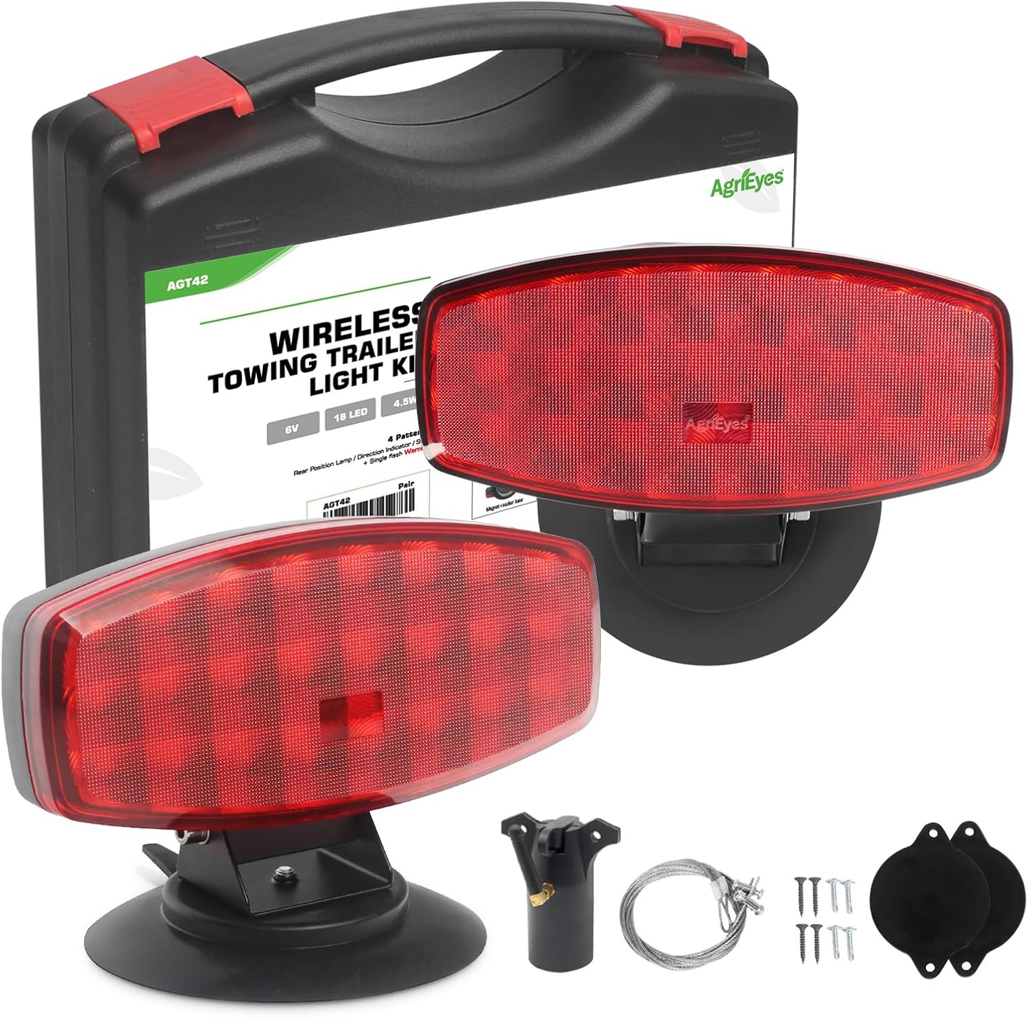 Agrieyes Long-Lasting Wireless Trailer Lights with Adjustable Bracket, Battery Magnetic Tow Lights with Strobe for Towing Trucks, Wrecker, RV, Camper, Boats