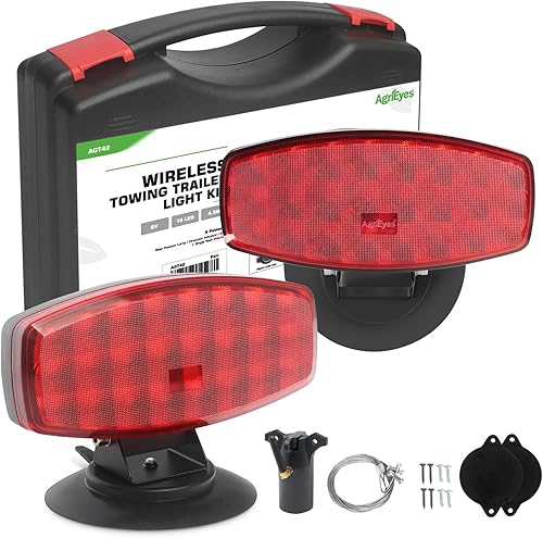 Agrieyes Luces de remolque inalámbricas con soporte ajustable, luces magnéticas de remolque con batería con estroboscópico para camiones de