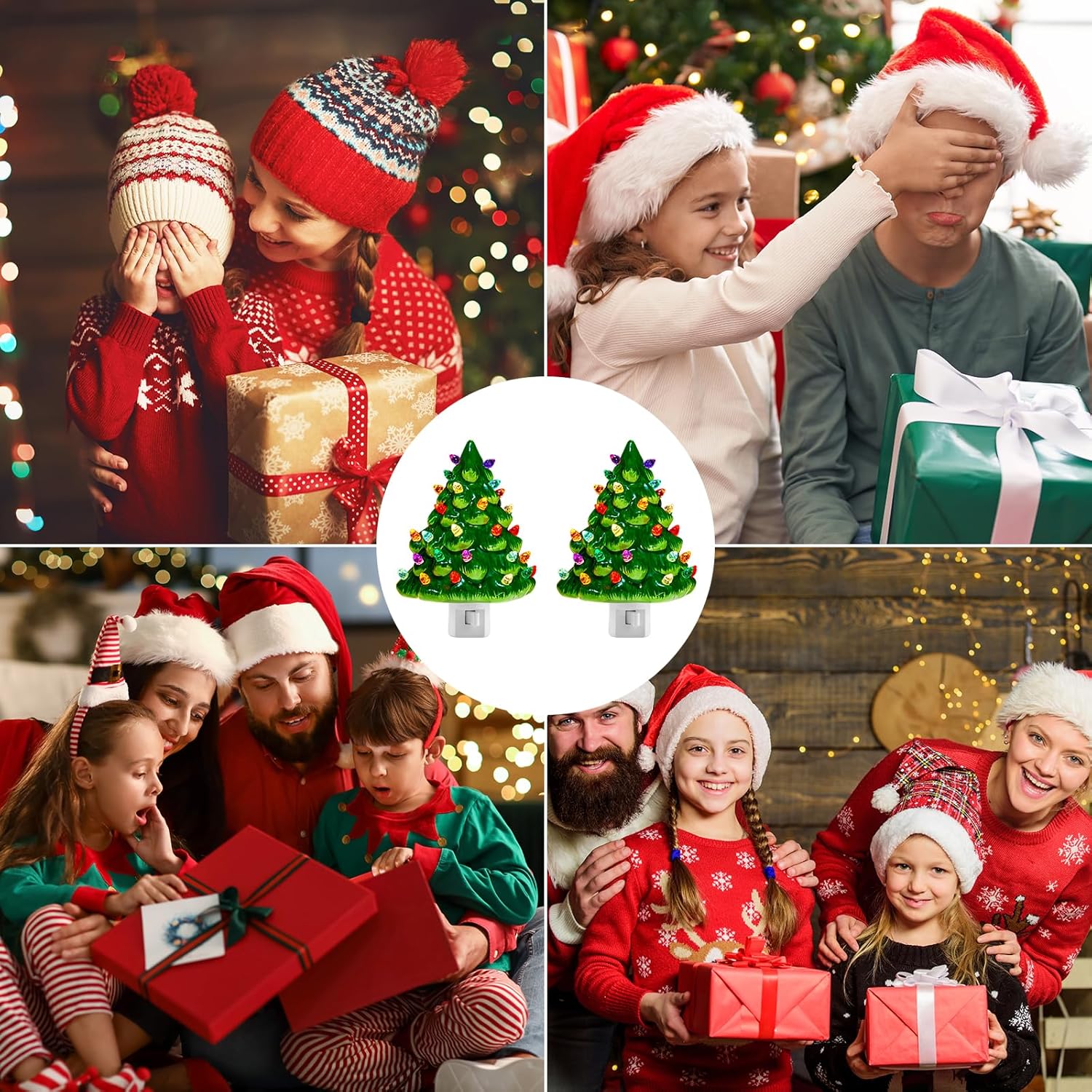 Ceramic Christmas Tree Night Light - 2 Pack 6" Christmas Decorative Ceramic Tree with ON/Off Switch, Vintage Christmas Night Light for Bedroom Bathroom Living Room Porch Holiday Decor