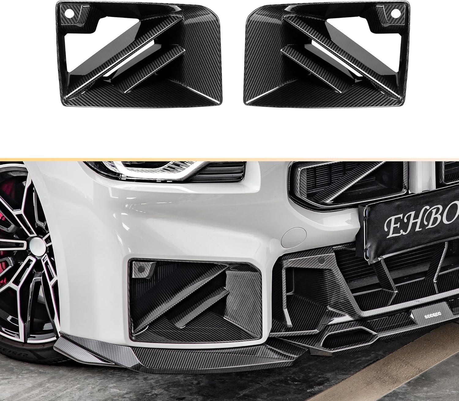 G87 Real Carbon Fiber Car Bumper Air Vent Splitter Side Fender,Front Bumper Side Air Vent Trim Cover Fender,Fit for BMW M2 Series G87 SQ Style 2023-IN 2Pcs/Set
