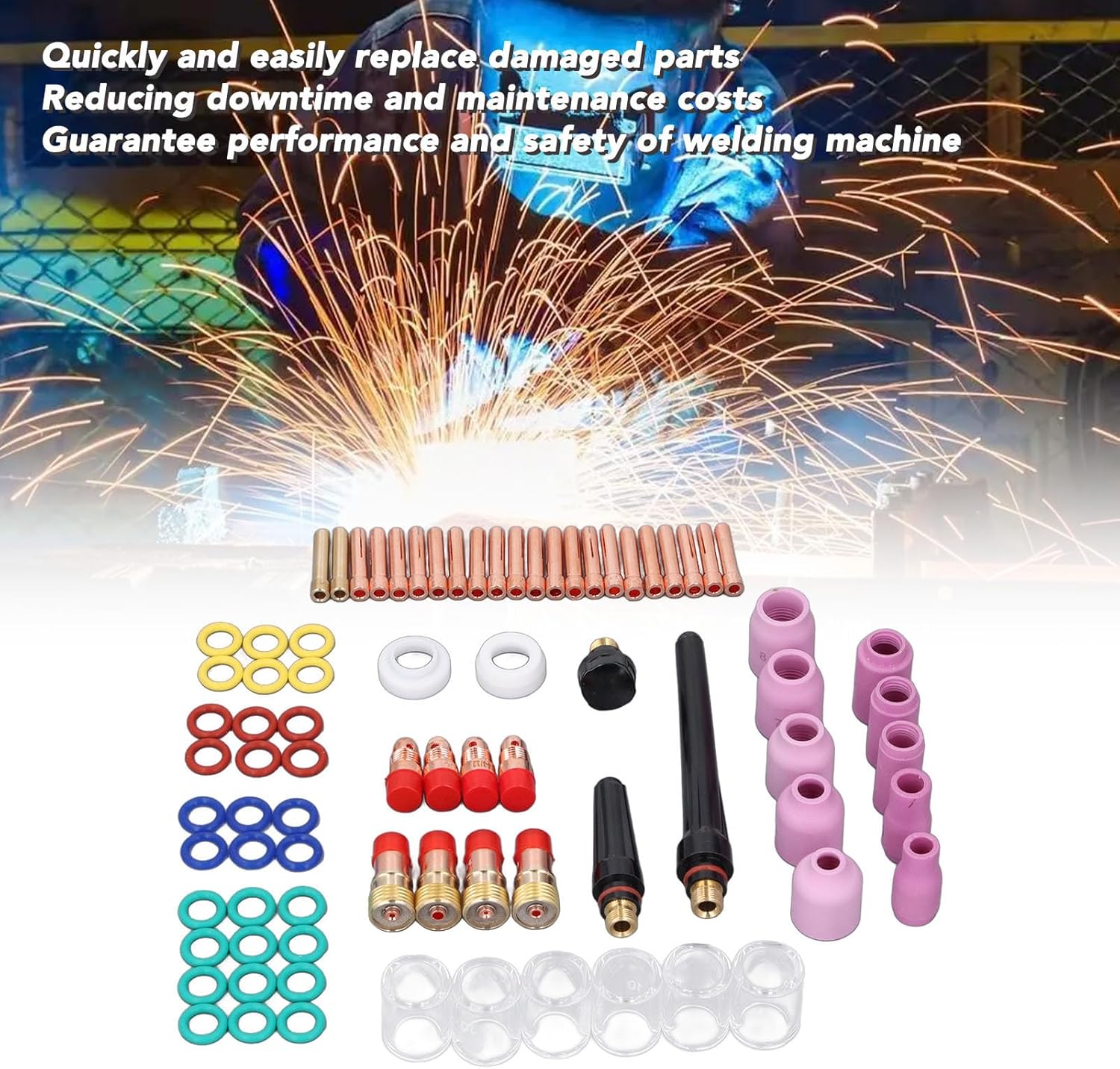 WALFRONT 81Pcs Welding Torch Kit, Gas Lens Type 10 Glass Cup Accessories Tools with Copper and Ceramic Material, for WP17 WP18 WP26 Argon Arc