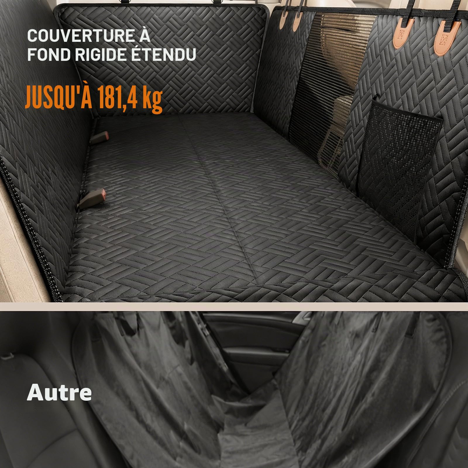 Protection Voiture Chien Siege Arriere, 129 x 60 cm, Housse de siège d'auto pour Chien à Fond Rigide jusqu'à 129 kg, 600D, pour lit d'auto de Chien pour Camion SUV de Voiture