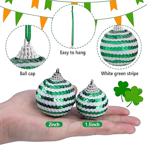 Miniatura 3 de Bolas colgantes de lentejuelas para el día de San Patricio, adorno de bola de trébol irlandés con purpurina de 1.96 pulgadas, bola colgante de