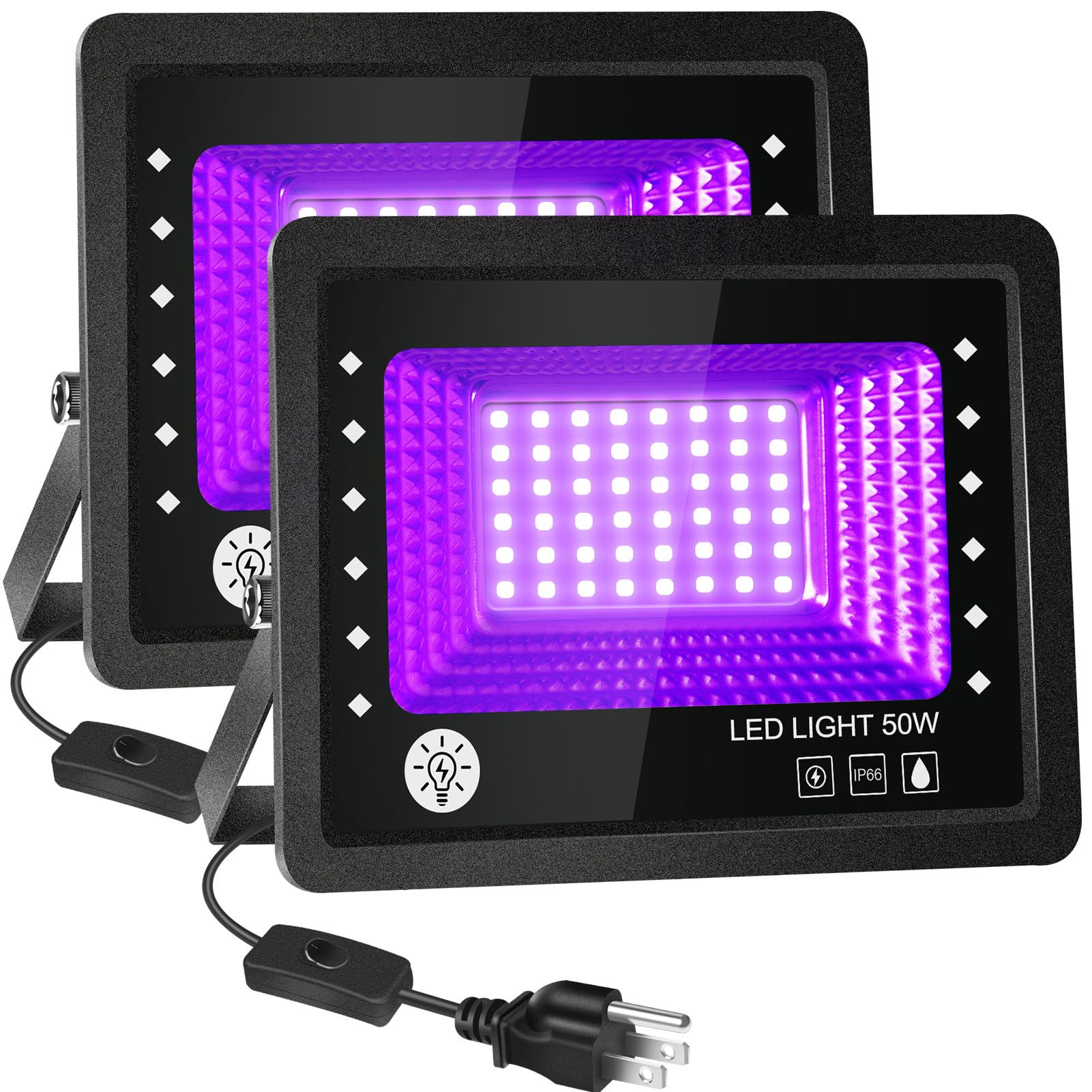 Black Light, Remon 50W UV LED Black Lights for Glow Party with IP66 Waterproof, US Plug, Outdoor Blacklight for Halloween, Party, Stage Lighting, Body Paint, Aquarium, Fluorescent Poster Decor(2Pcs)