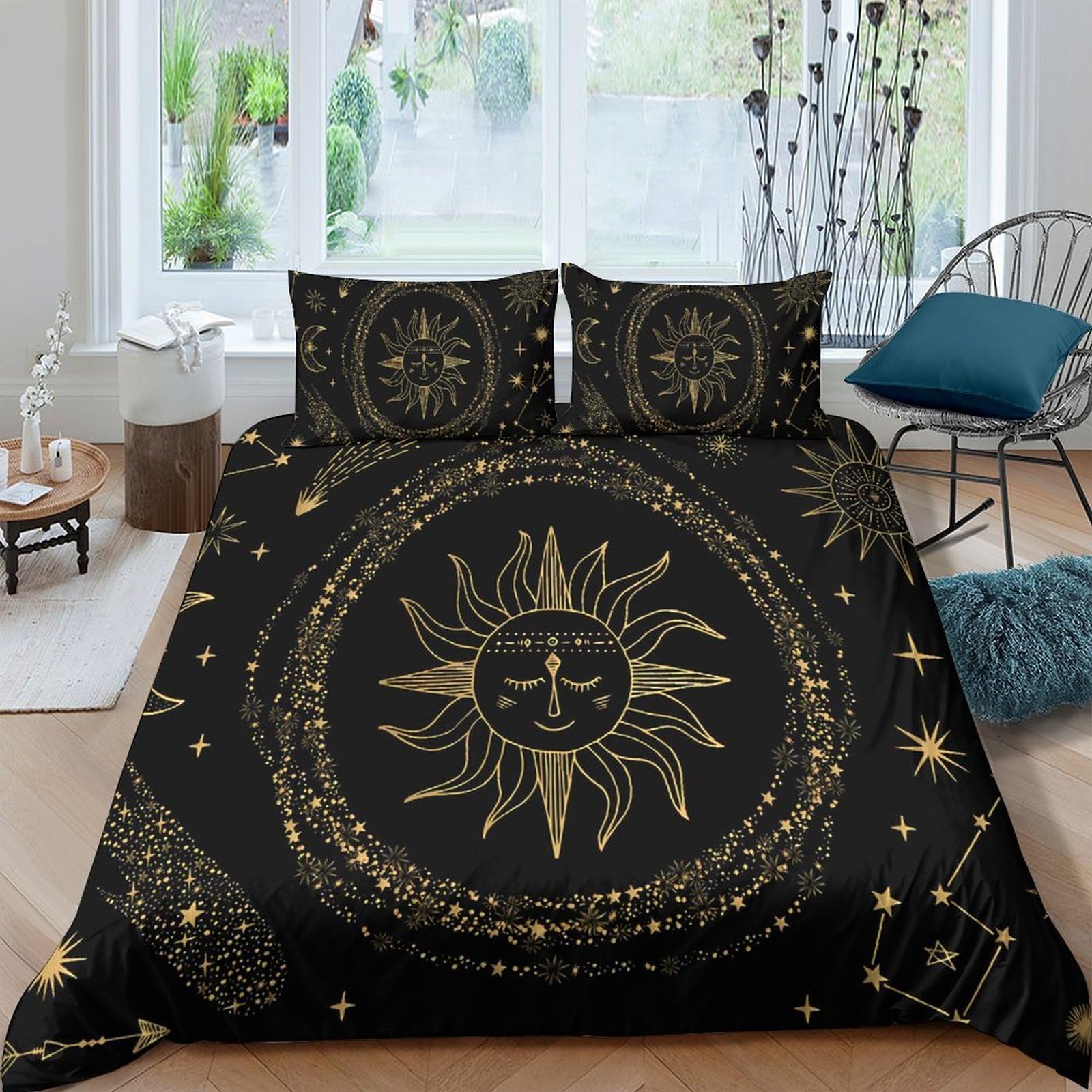 Ctjqhvkz Style-9 3D Printed Golden Sun Moon Fitted Sheet Microfiber Soft Bed Cover For Bedroom Guest Room Protection Decor Single（135X200cm）