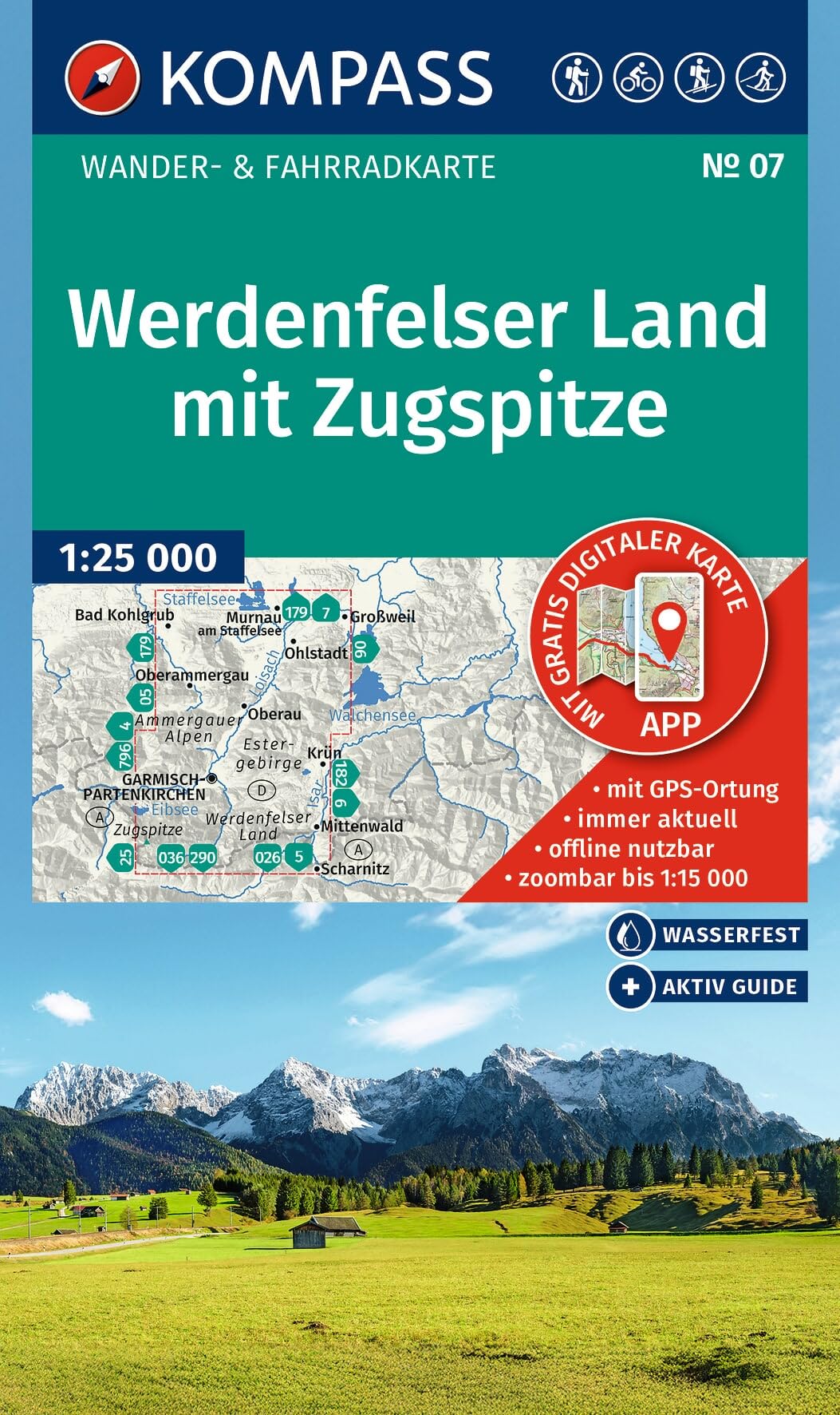 KOMPASS Wanderkarte 07 Werdenfelser Land mit Zugspitze 1:25.000: Wander- und Fahrradkarte in einem - inklusive Offline-Verwendung in der KOMPASS-App. Wander-& Radwege. Skitouren. Langlaufen.
