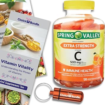 Spring Valley Extra Strength Vitamin C Orange Vegetarian Gummies 500 mg 120 Ct Plus Vitamin Vitality & Pill Container 3 Items!