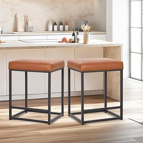 Miniatura 9 de Sophia & William Taburete de bar negro de 24 pulgadas de altura de mostrador, taburetes de bar tapizados con reposapiés, taburetes modernos de piel