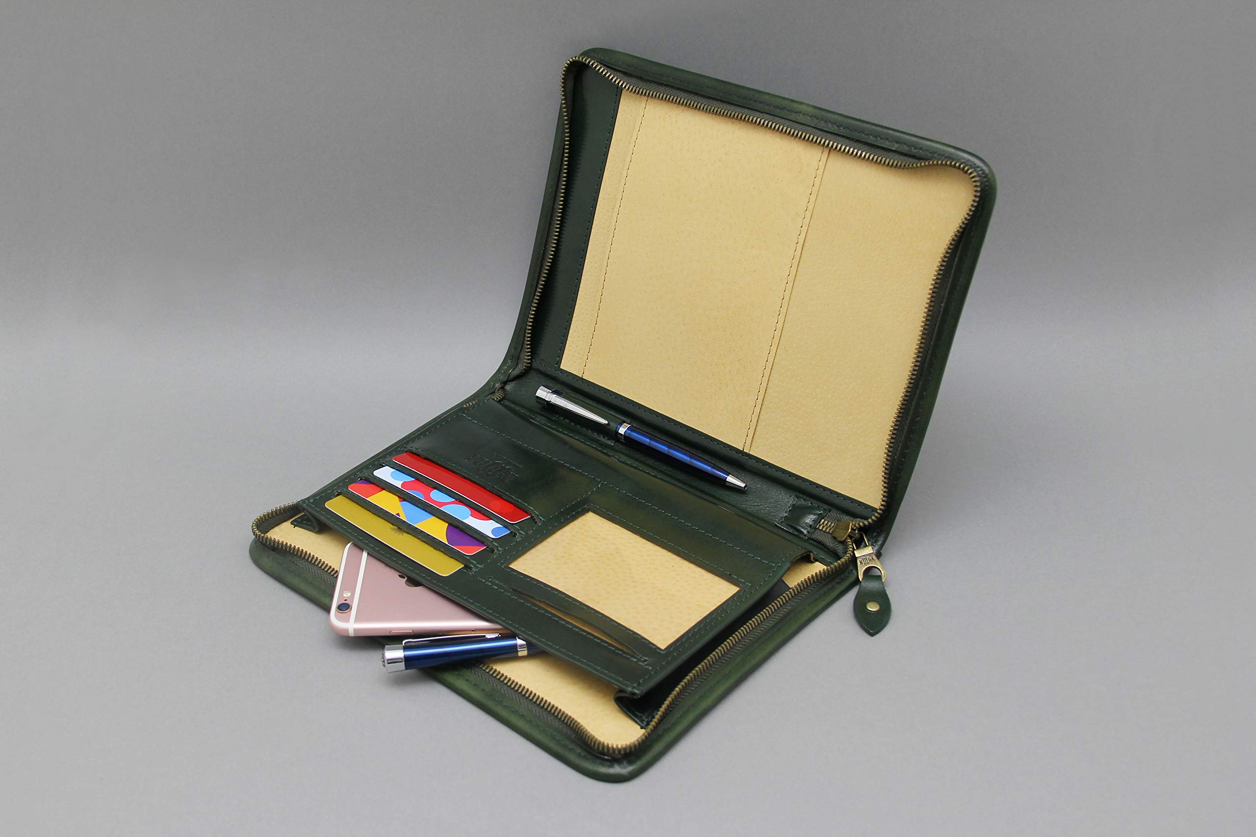 Organiseur A5 en cuir véritable - Pochette pour documents A5 avec support bloc-notes Vert