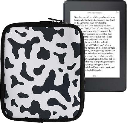 kwmobile Neoprene e-Reader Pouch Size 6,8-7" eReader - Universal eBook Sleeve Case with Zipper, Wrist Strap - Black/White - Thumbnail 2