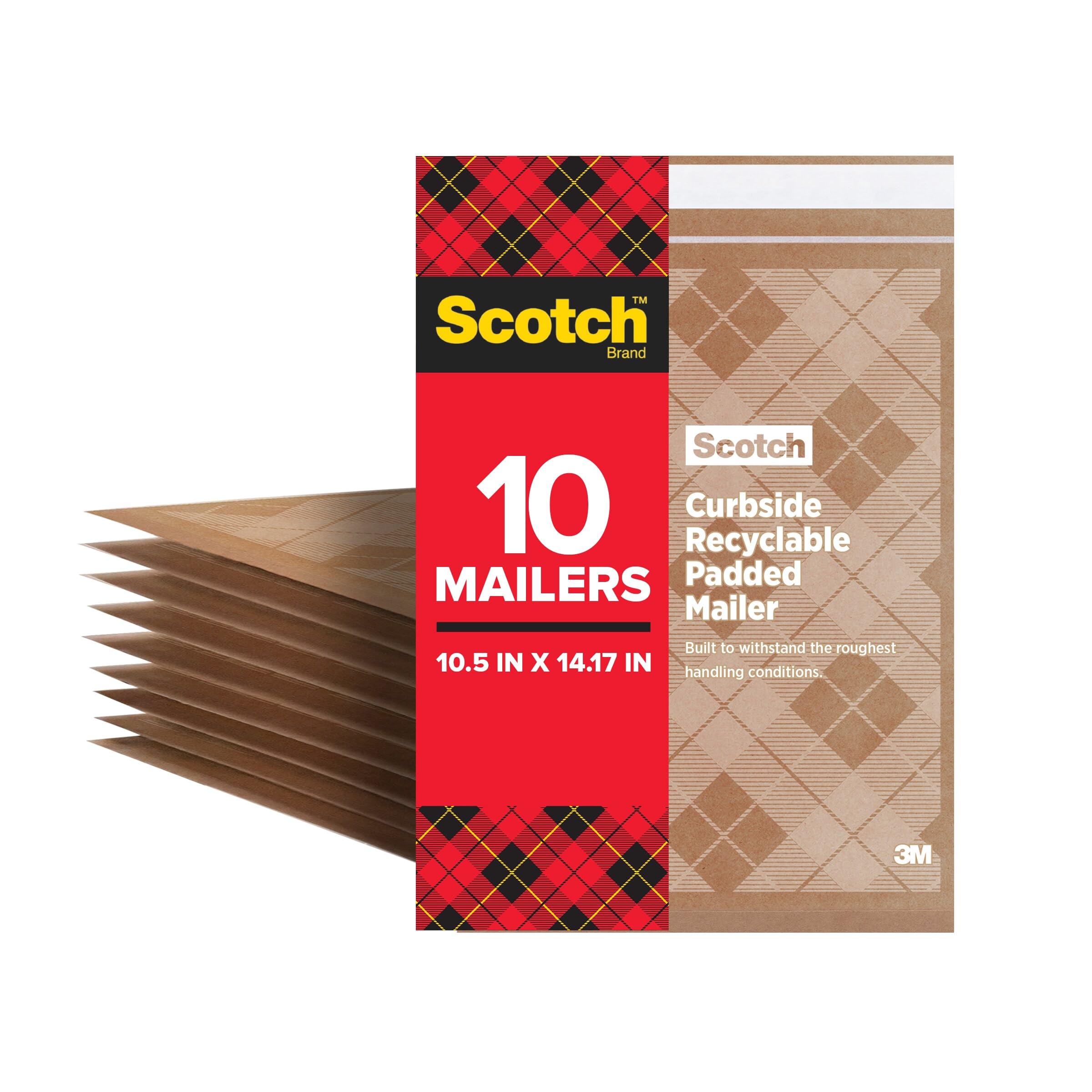Scotch Recycelbare, gepolsterte Versandtaschen an der Bordsteinkante, 26,7 x 37,5 cm, ähnlicher Aufprallschutz wie herkömmliche Luftpolsterversandtaschen, 10 Stück