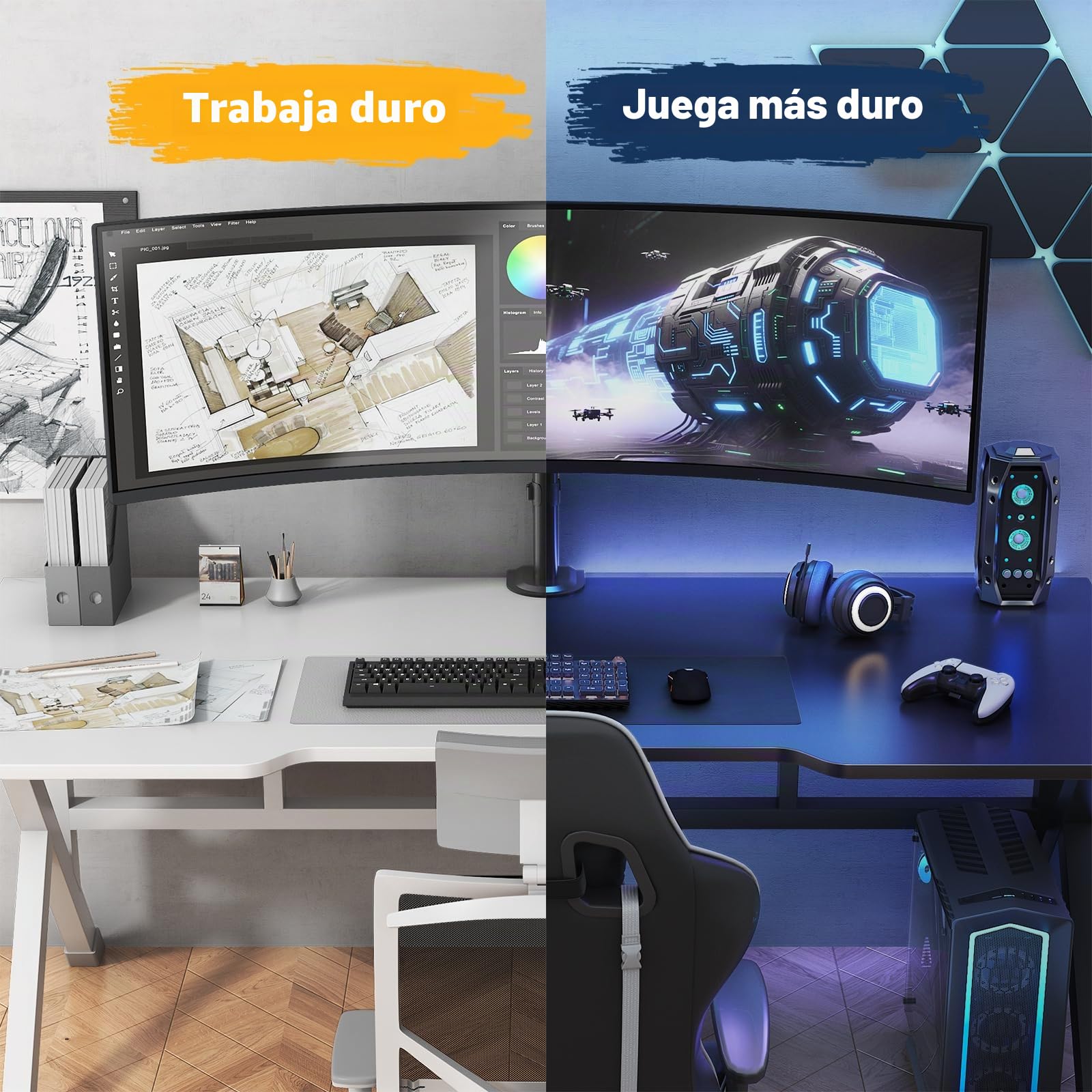 Soporte para Monitor de 1 Monitor 17-49 Pulgadas - Soporte Vertical Ajustable en Altura con 20 kg, inclinable Giratorio rotable, VESA 75/100 mm, Negro