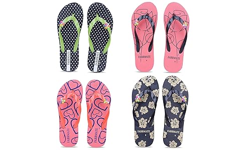 Fabbmate Fashionable Slippers for Womens Pack of 4 Black,Orange,Black,Pink
