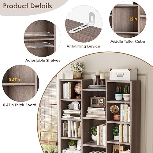 Miniatura 6 de FOTOSOK Estante de torre de almacenamiento de medios de 8 niveles de triple ancho, estante grande de almacenamiento de CD y DVD de 71 pulgadas con