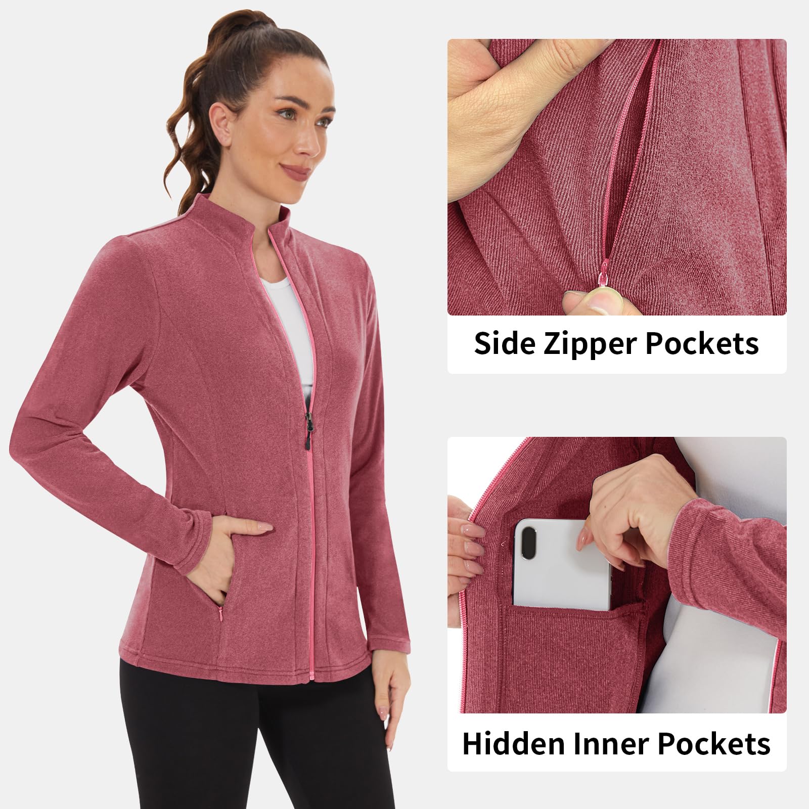 WOWENY Veste polaire pour femme avec doublure chaude col montant et fermeture éclair complète légère et antistatique pour l'hiver l'extérieur la course la randonnée et les loisirs