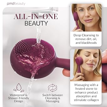 PMD Beauty Clean Pro - Electric Facial Cleansing Brush, Smart Facial Device with Silicone Brush & Heated Anti-Aging Aluminum, Gemstone, Precious Metal Massager