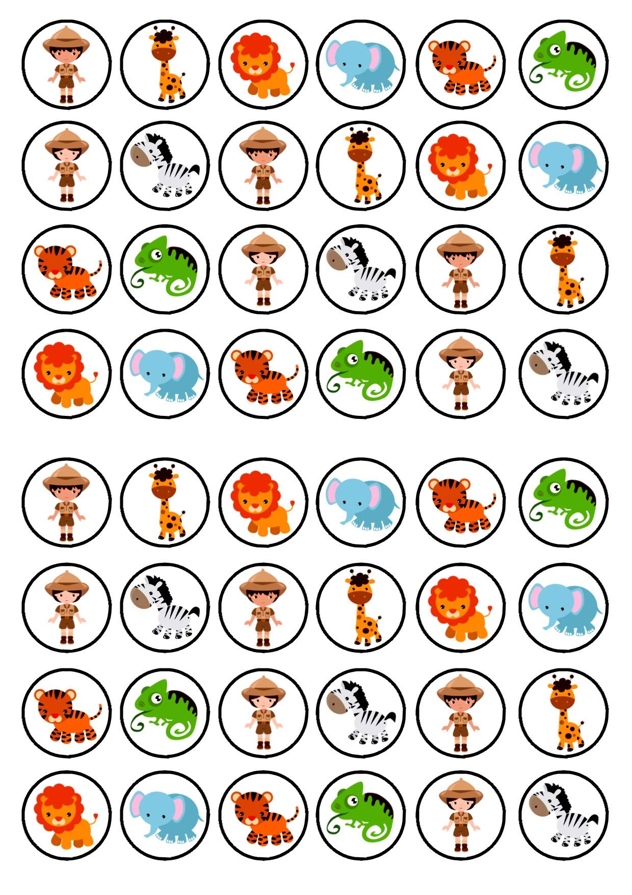Buy 48 Safari Theme Jungle Animals Edible Cupcake Toppers Stand Up