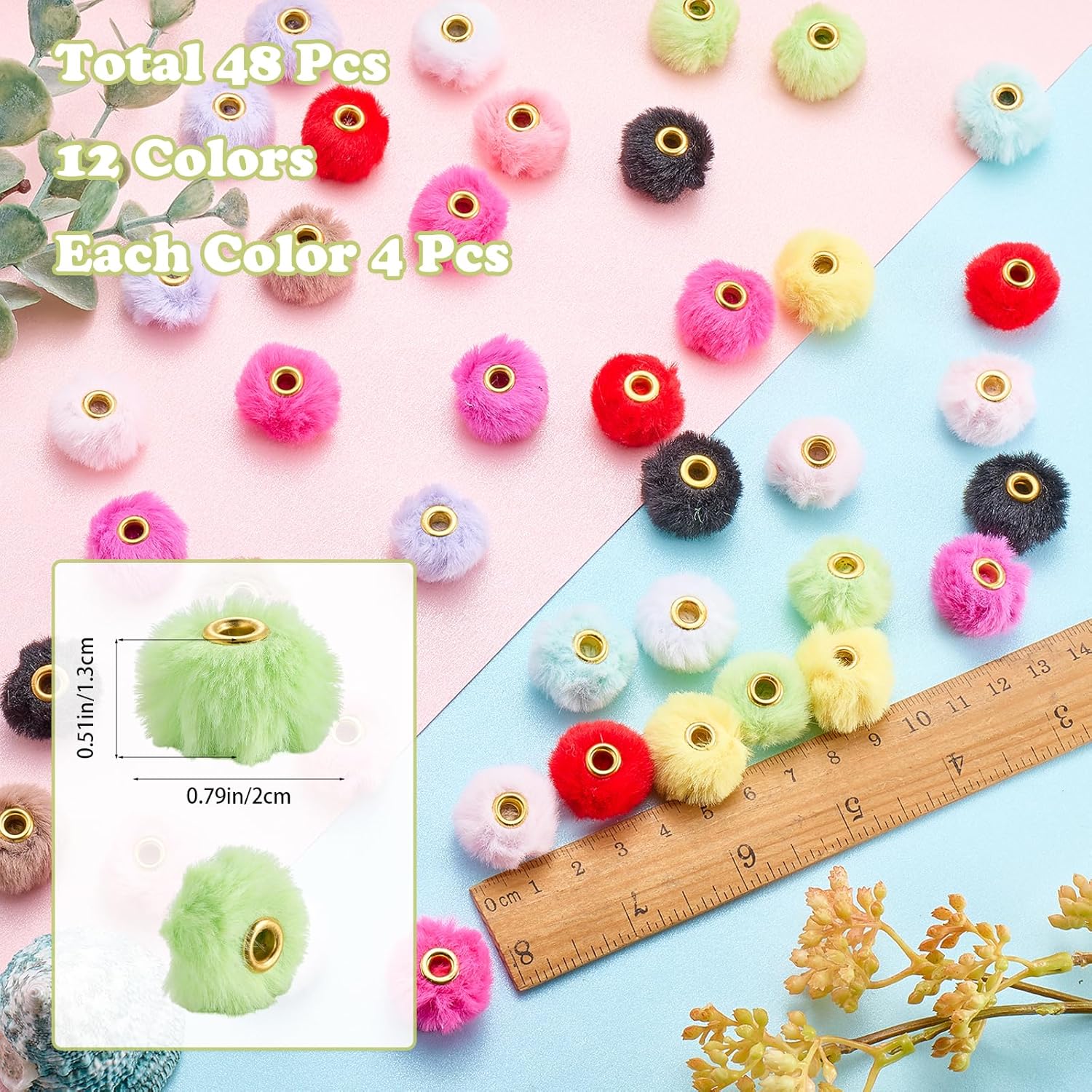 Ornaland 48Pcs Large Pom Poms Beads for Jewelry Making Fluffy Large Hole Pop Beads for Bracelets Pens Headband Keychains DIY Crafts - Image 2