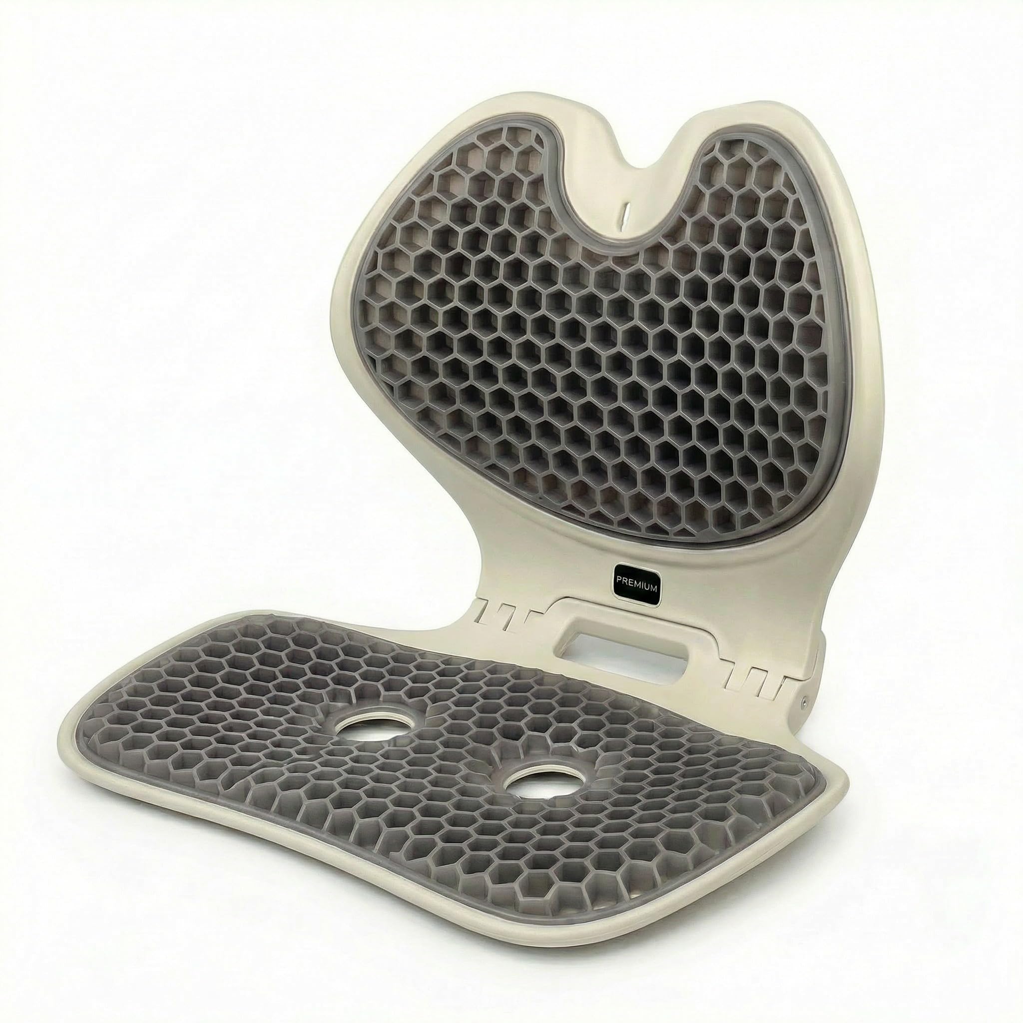 Asiento Plegable con Respaldo Premium 200 kg · Soporte Integrado y Base Estable · Ligero y Portátil 1,15 kg · Espuma o Gel · Ideal para Bancos, Gradas y Exterior (Gel Panel de Abeja, Gris)