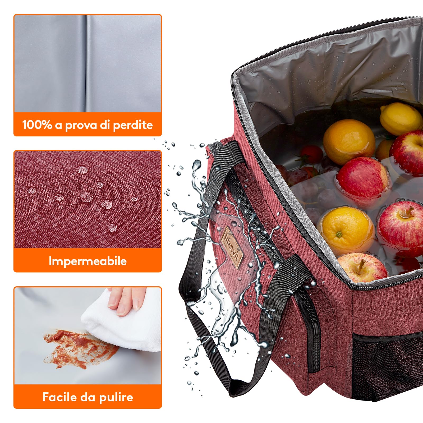 Lifewit Borsa Termica Porta Pranzo 24L(40 Lattine), Grande Borse Frigo Pranzo Ufficio per Uomo e Donna, Lunch Bag per Lavoro, Mare, Viaggio, Spiaggia, Borgogna