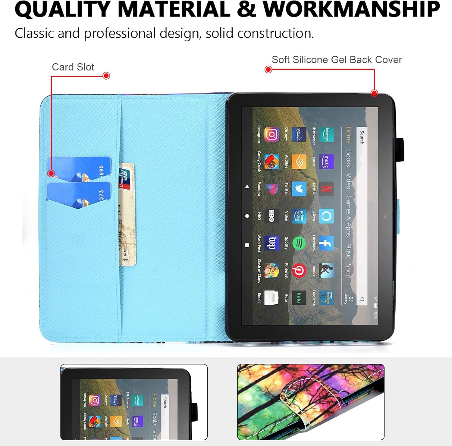 Smart Case for Amazon Fire HD 8 2024 2022 2020 12th/10th Gen, Fire HD 8 Plus Case, Techcircle Slim Folio Stand Magnetic Flip Cover with Card Slots+Pen Holder, Auto Sleep/Wake, Colorful Forest