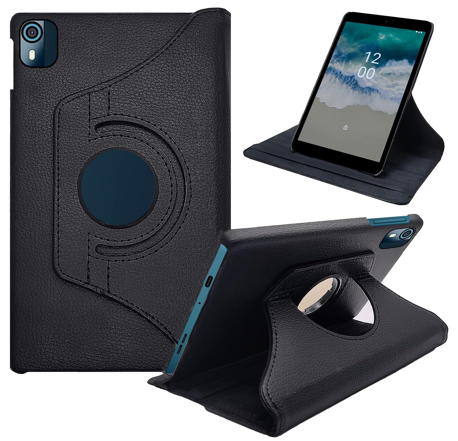 TGK 360 Rotatable Smart Flip Case Cover for Nokia Tab T10 8 inch Tablet (Black)