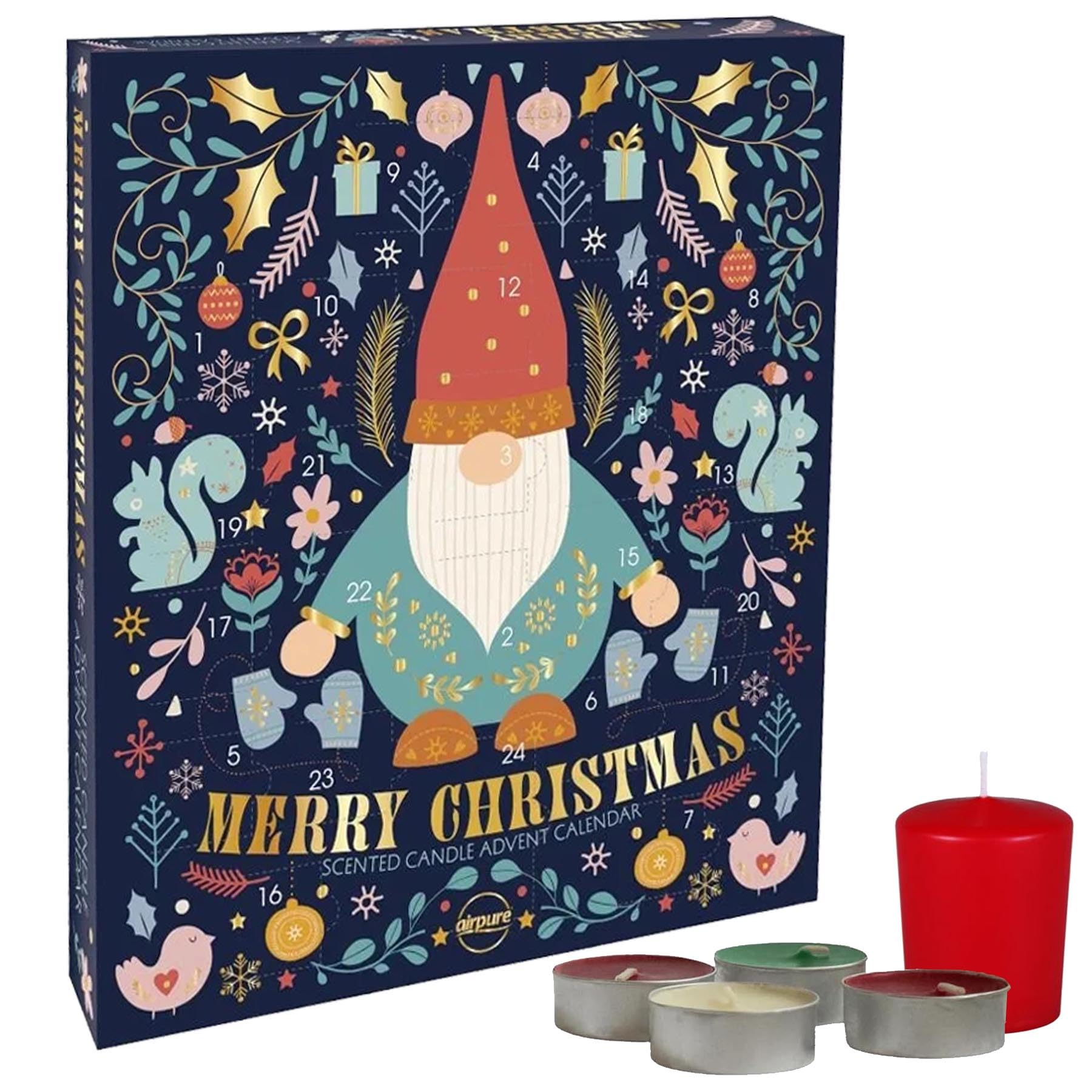 Christmas Advent Calendar with 23 Airpure Scented Tea Lights Candles - Tealights with 4 Hour Burn Time and 10 Hour Voltive Candle (Gonk 2678)